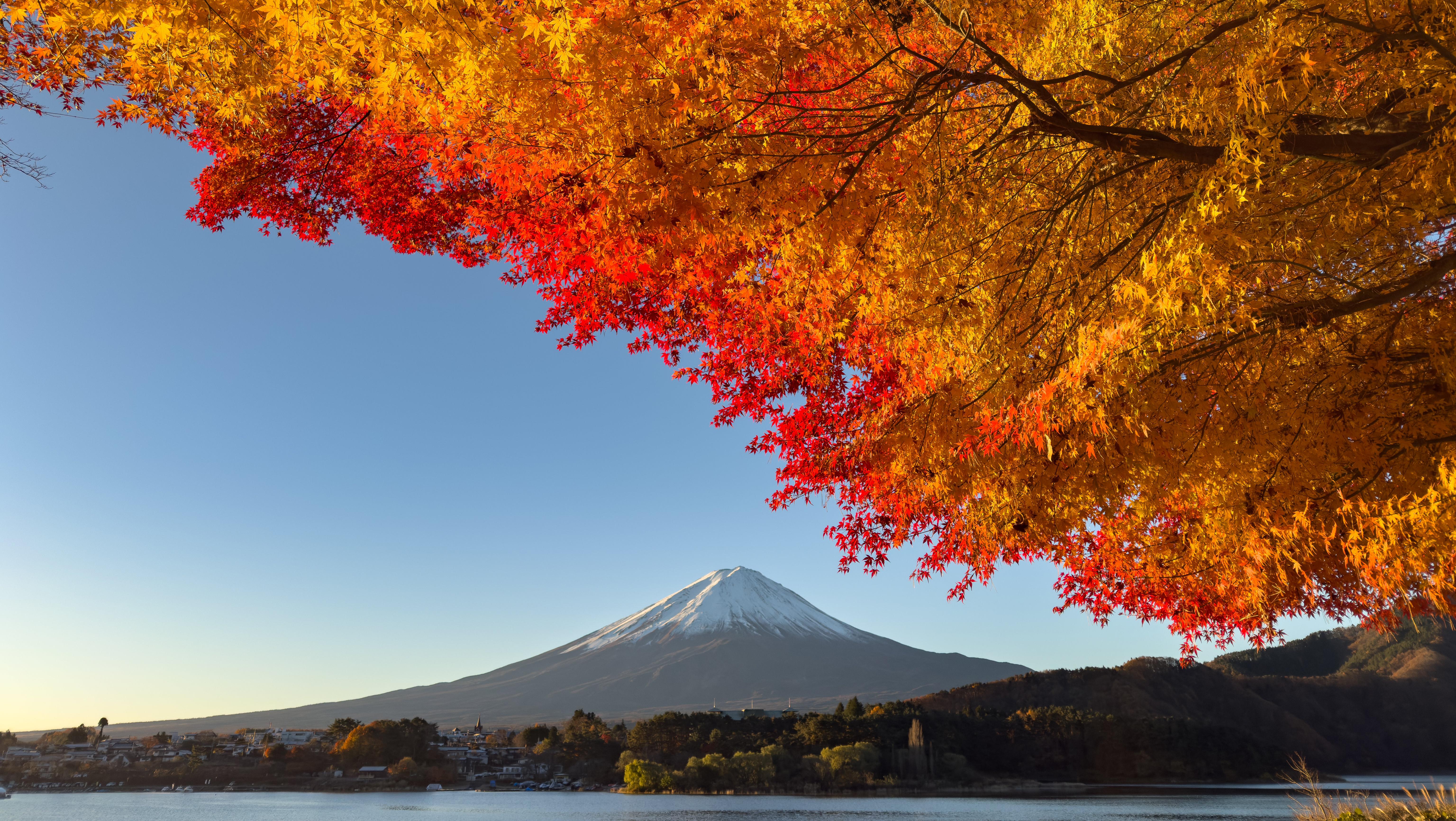 Mount Fuji in Autumn - 5K Background Mount Fuji in Autumn - Nature Photography 5K Wallpaper (6144x3463)