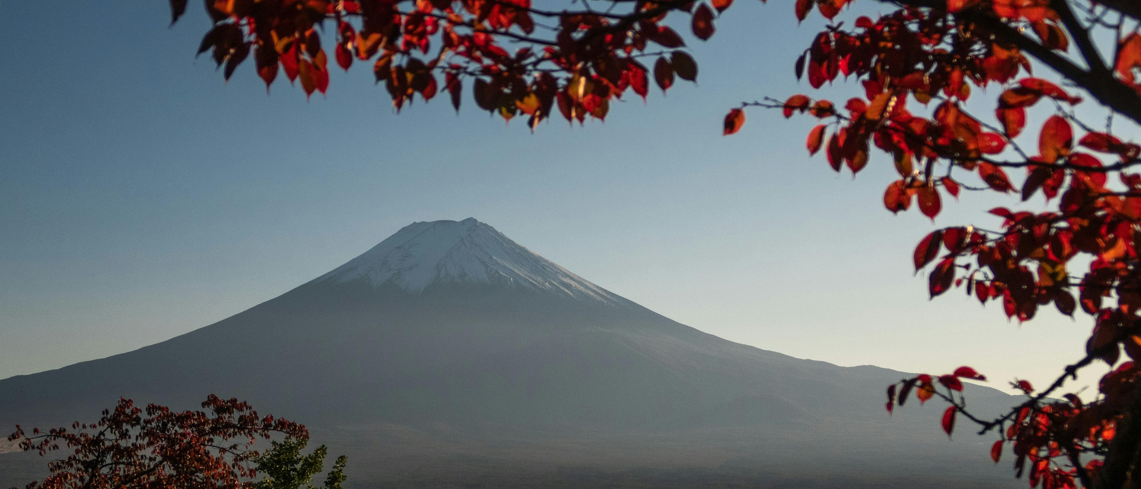 Mount Fuji, Autumn Foliage, Japan, Landscape Wallpaper in 2K resolution (4608x1975) Mount Fuji, Autumn Foliage, Japan, Landscape 2K Wallpaper Background (4608x1975)