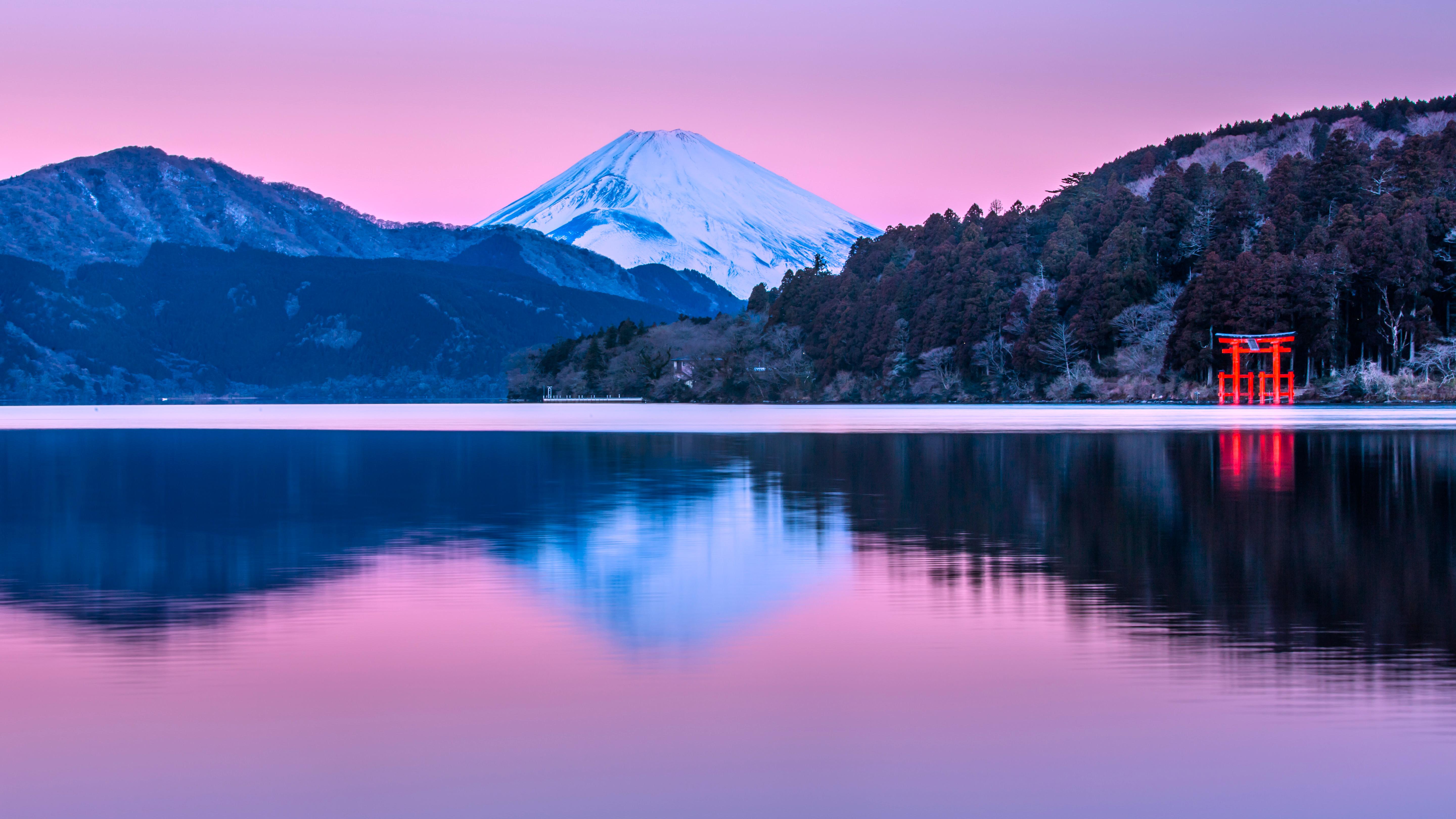 Mount Fuji, Japan, Torii Gate, Lake Ashi Wallpaper in 5K resolution (5760x3240) Mount Fuji, Japan, Torii Gate, Lake Ashi 5K Wallpaper Background (5760x3240)