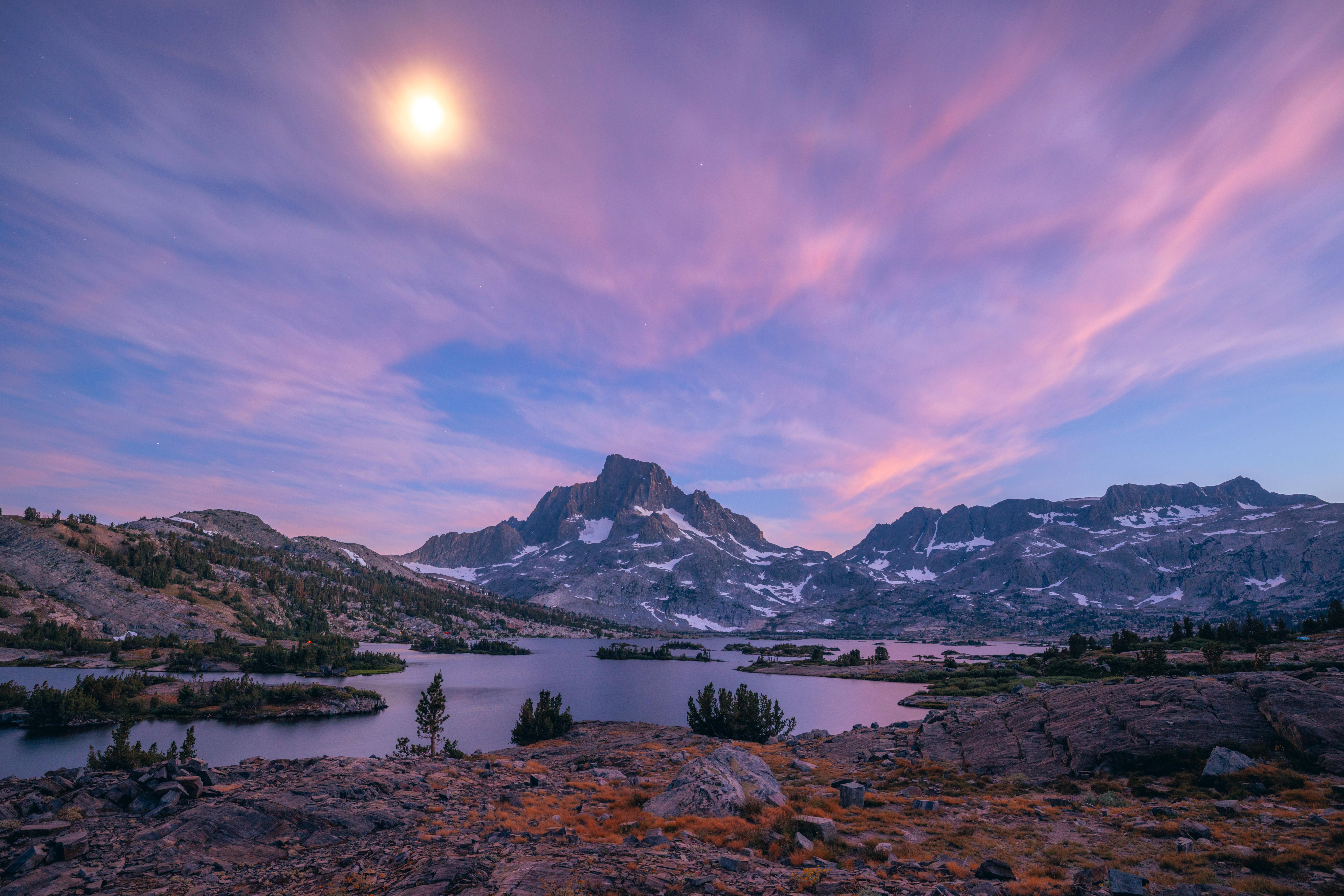 Mountain Lake, Night Sky, Landscape, Twilight Wallpaper in 8K resolution (8125x5419) Mountain Lake, Night Sky, Landscape, Twilight 8K Wallpaper Background (8125x5419)
