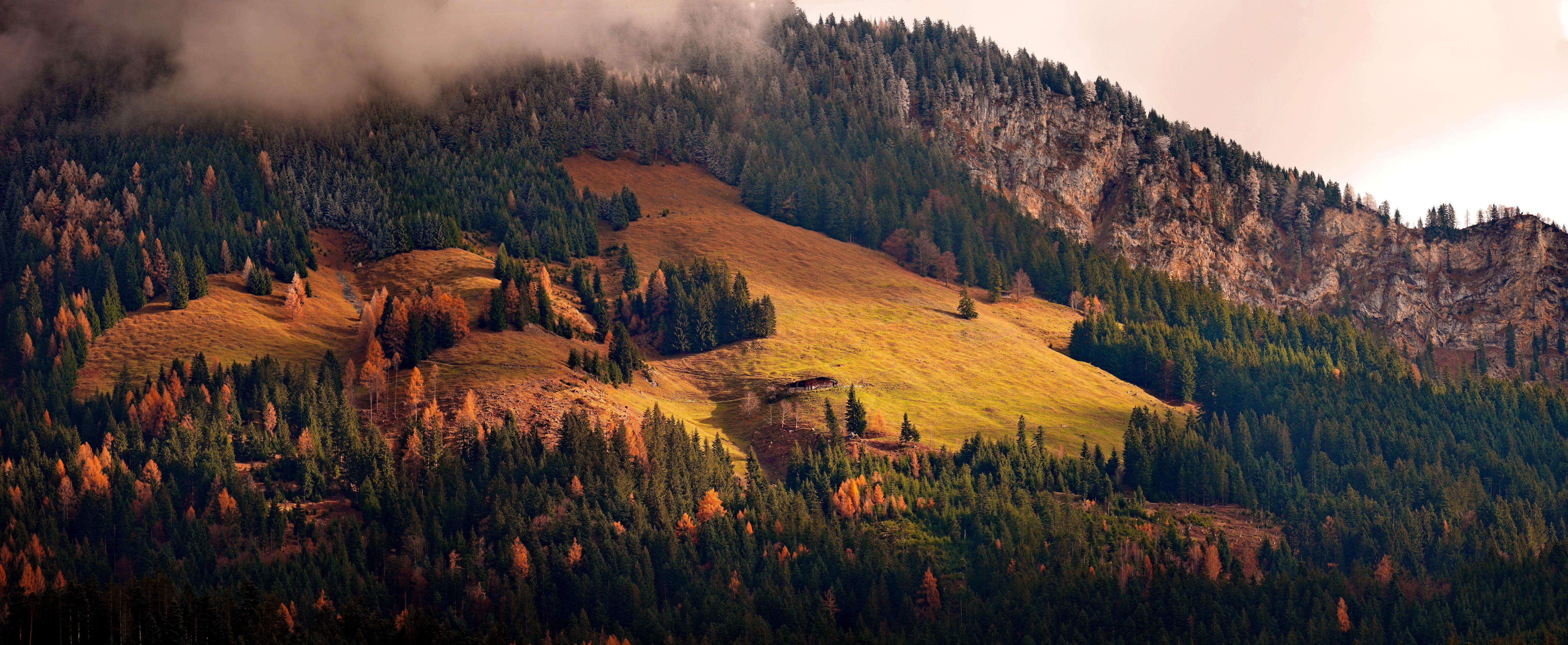 Mountain Landscape, Autumn Forest, Nature Scenery, Alpine Views Wallpaper in 4K resolution (6144x2527) Mountain Landscape, Autumn Forest, Nature Scenery, Alpine Views 4K Wallpaper Background (6144x2527)