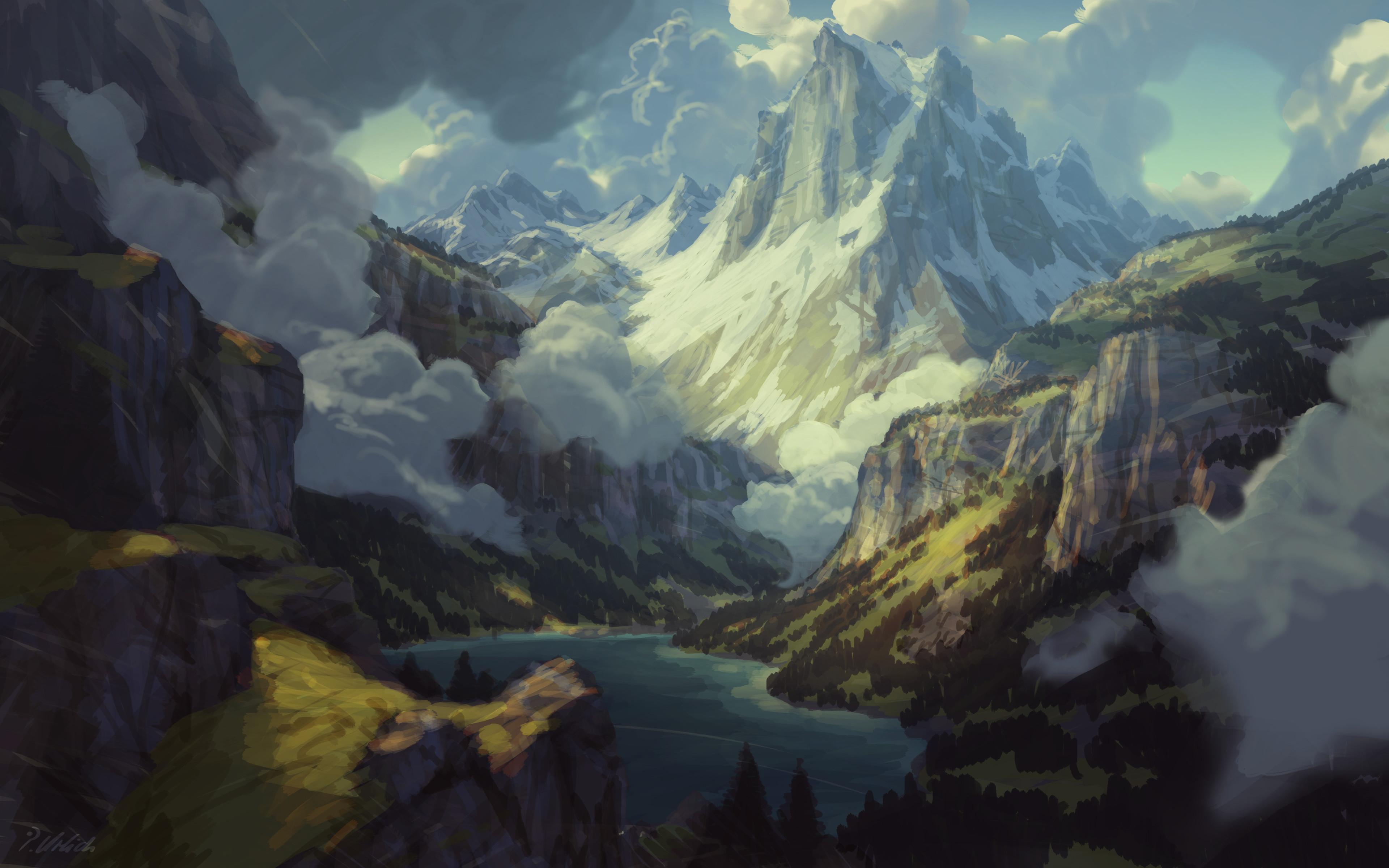 Mountain Landscape, Mountain Range, Digital Art, Scenery Wallpaper in 4K resolution (3840x2400) Mountain Landscape, Mountain Range, Digital Art, Scenery 4K Wallpaper Background (3840x2400)