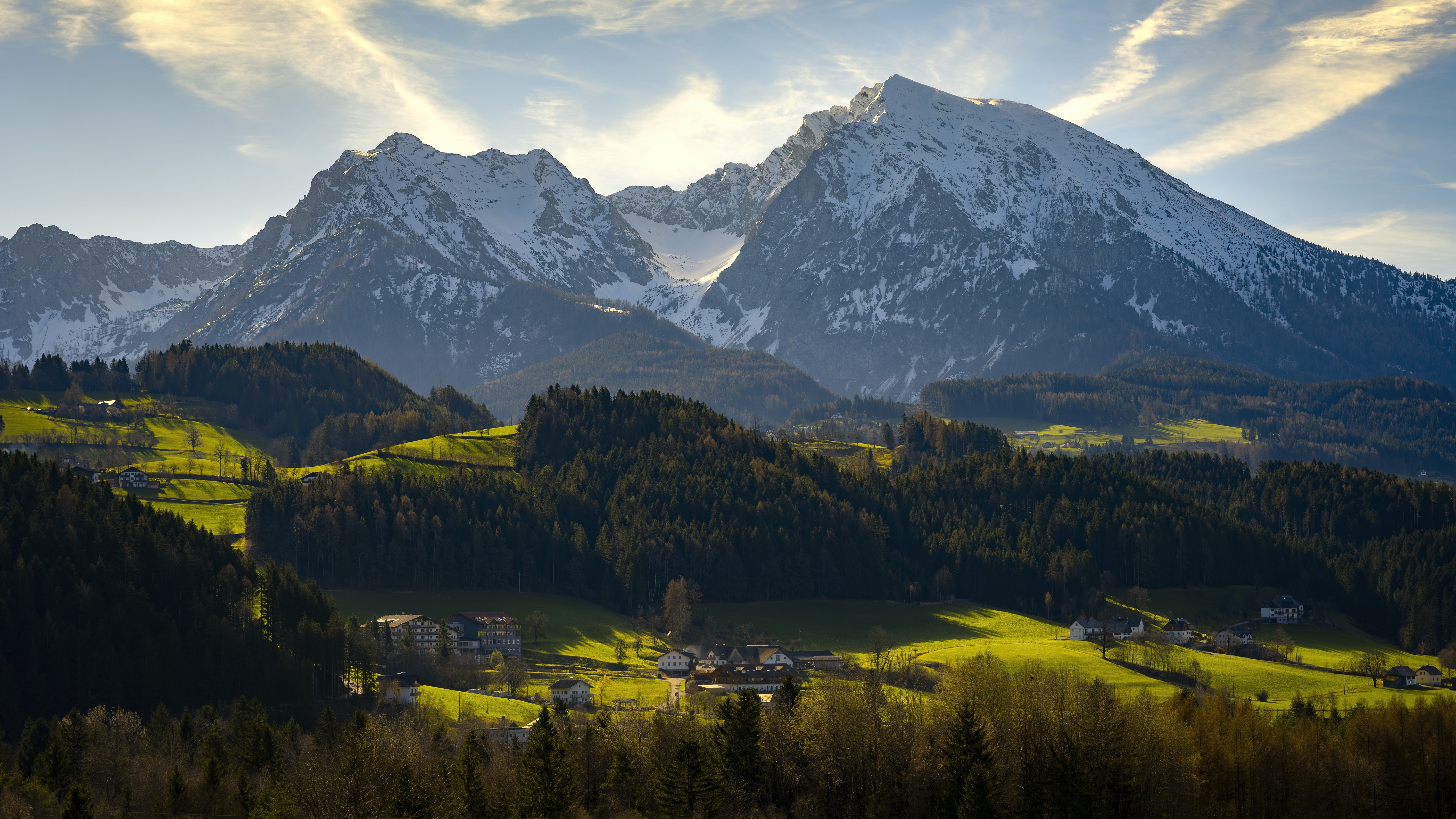 Mountain Landscape, Snow Capped Mountains, Alpine Meadows, Green Forest Wallpaper in 5K resolution (6000x3375) Mountain Landscape, Snow Capped Mountains, Alpine Meadows, Green Forest 5K Wallpaper Background (6000x3375)