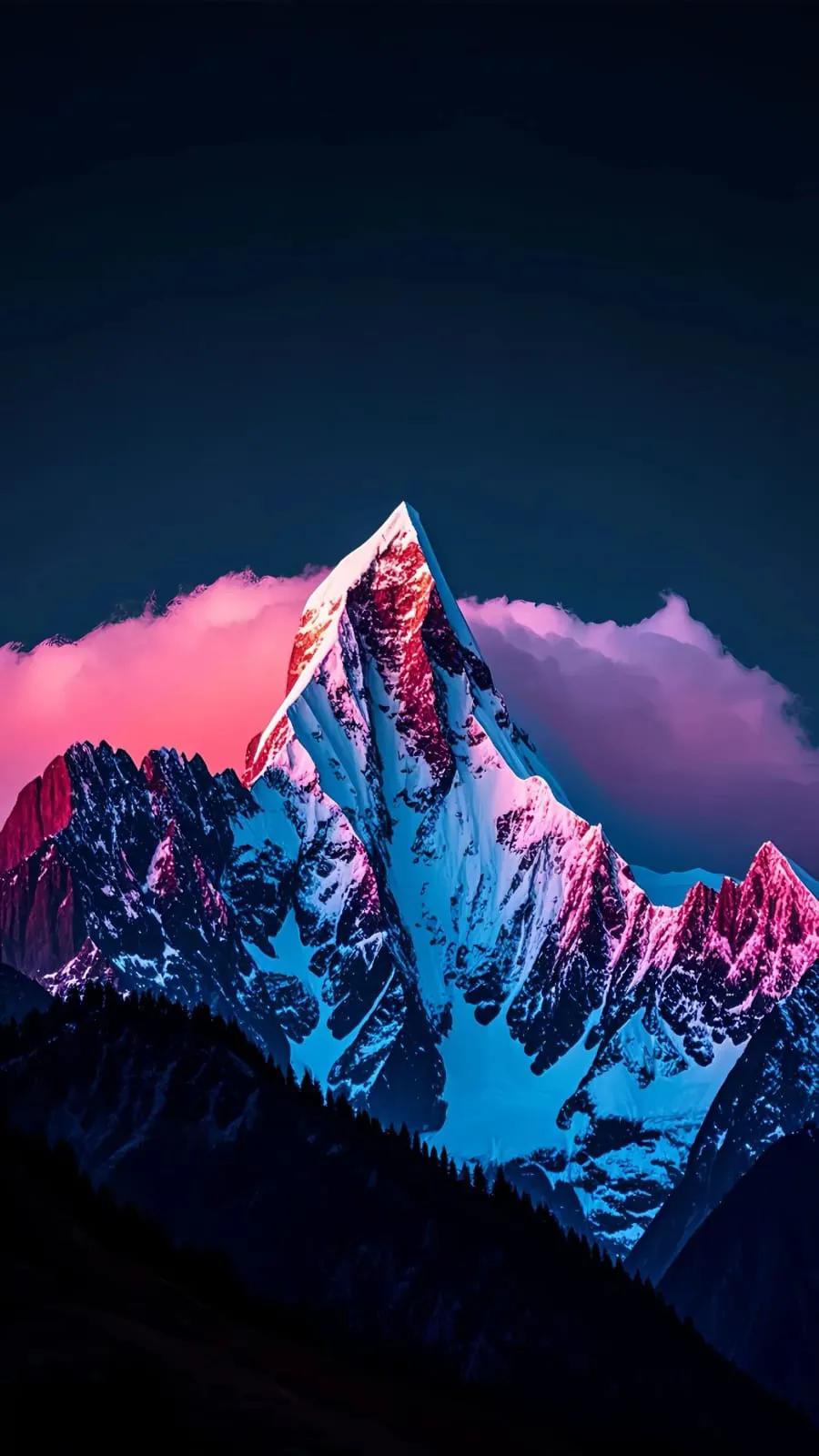 Mountain Peak, Snowy Mountains, Nature Landscape, Pink Clouds iPhone Wallpaper in resolution (900x1600) Mountain Peak, Snowy Mountains, Nature Landscape, Pink Clouds iPhone Wallpaper Background (900x1600)