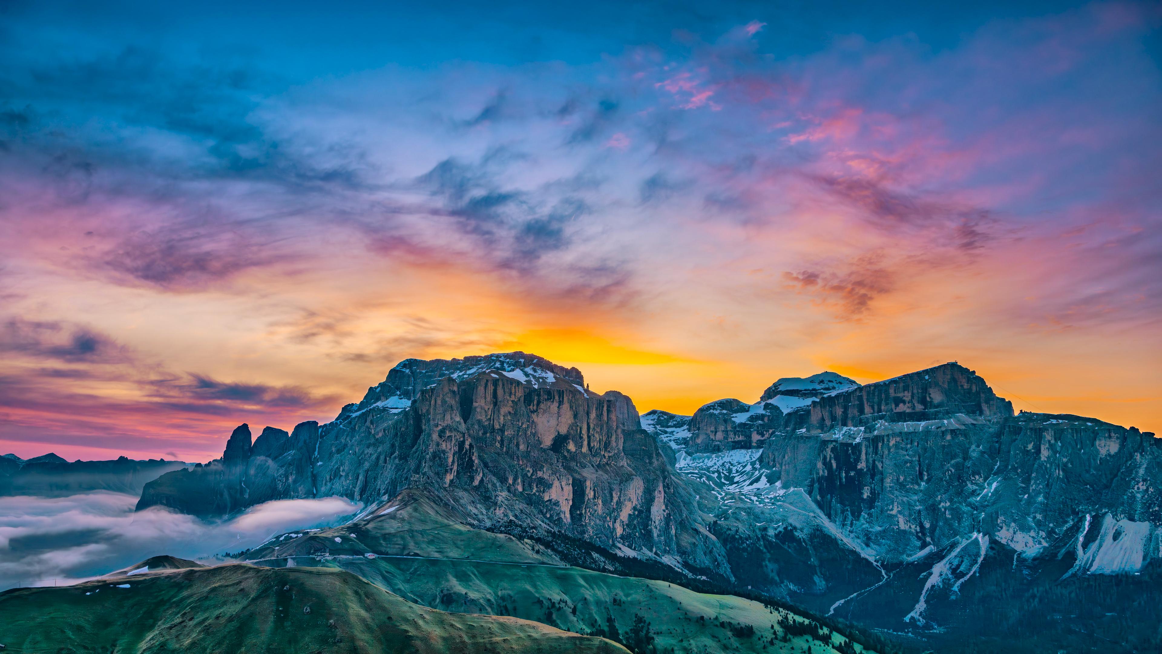 Mountain Range, Sunrise, Landscape, Dolomites Wallpaper in 4K resolution (3840x2160) Mountain Range, Sunrise, Landscape, Dolomites 4K Wallpaper Background (3840x2160)