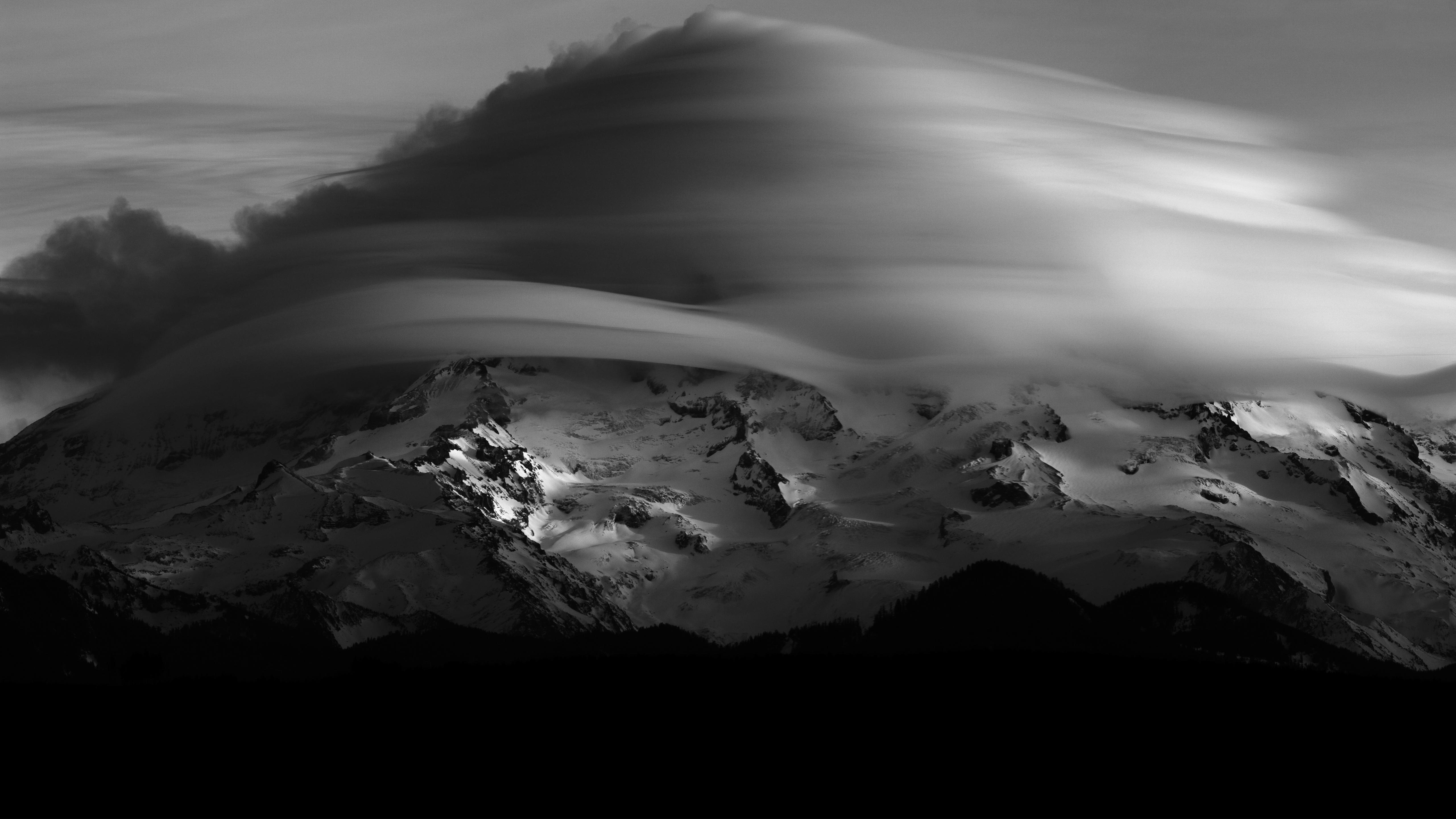Mountainscape, Black And White, Cloudscape, Winter Scenery Wallpaper in 5K resolution (5120x2880) Mountainscape, Black And White, Cloudscape, Winter Scenery 5K Wallpaper Background (5120x2880)