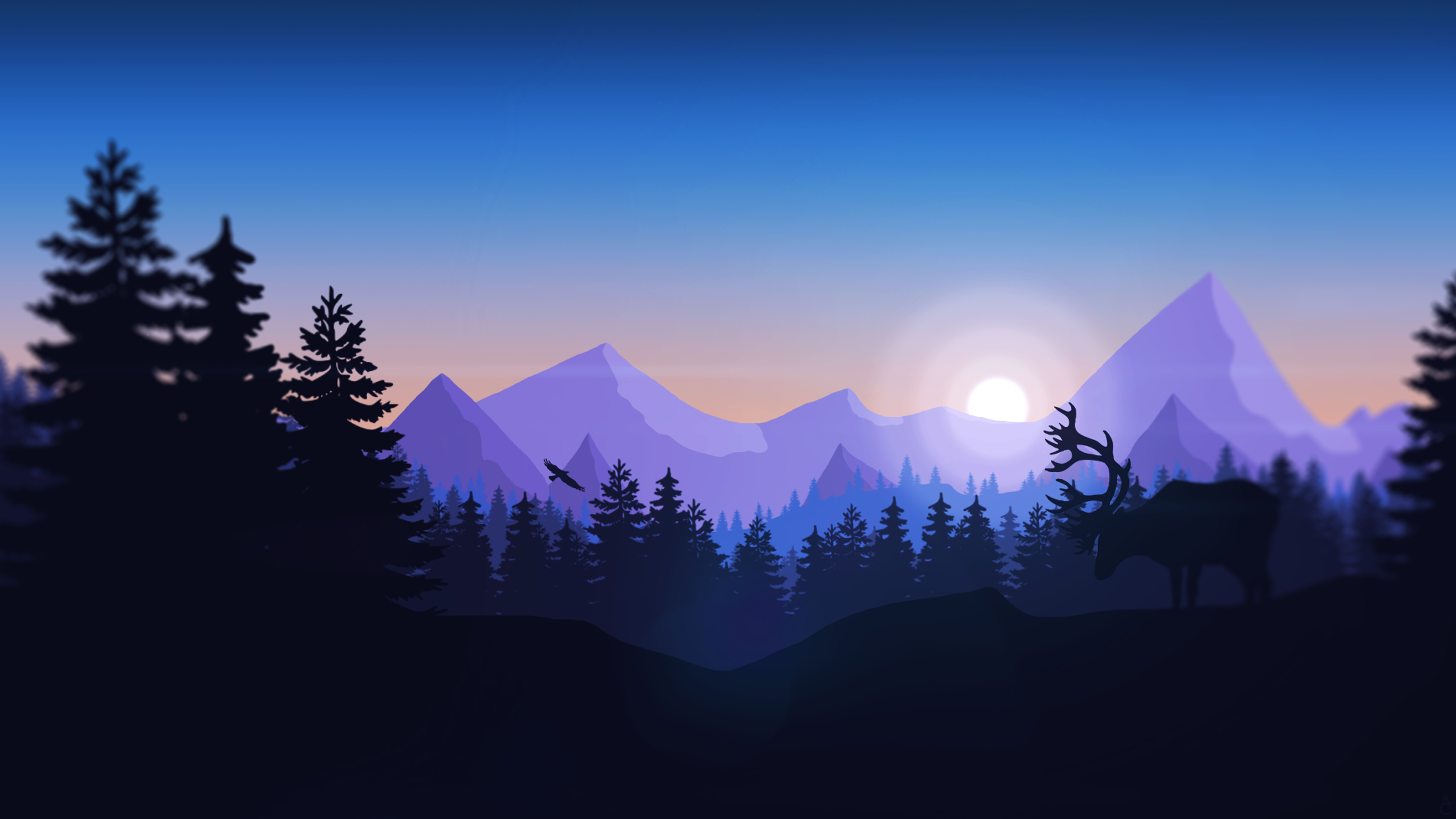 Mountainscape, Forest, Silhouette, Wildlife Wallpaper in 4K resolution (3840x2160) Mountainscape, Forest, Silhouette, Wildlife 4K Wallpaper Background (3840x2160)