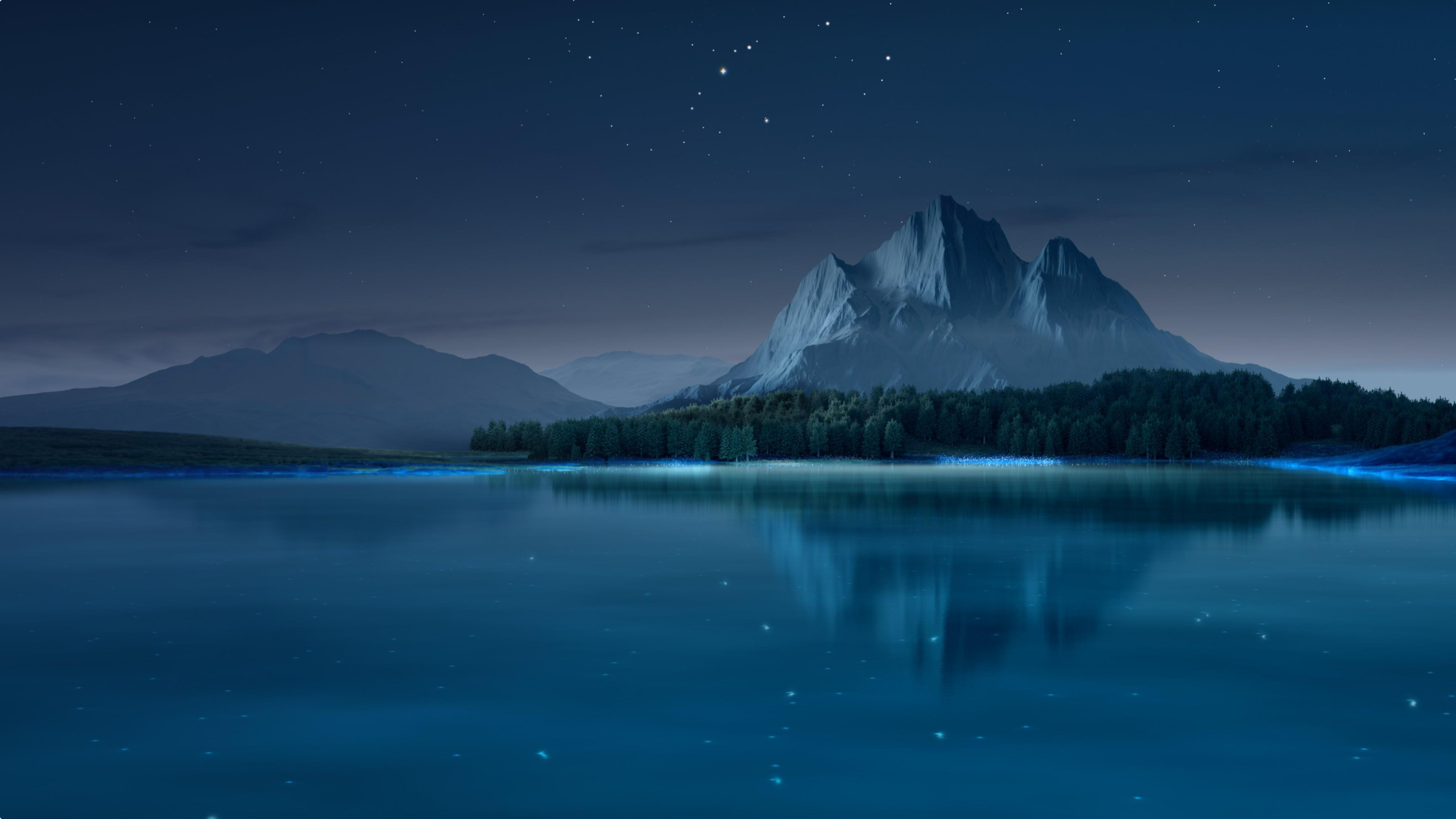 Night Landscape, Mountain Lake, Starry Sky, Nature Photography Wallpaper in 4K resolution (4094x2304) Night Landscape, Mountain Lake, Starry Sky, Nature Photography 4K Wallpaper Background (4094x2304)