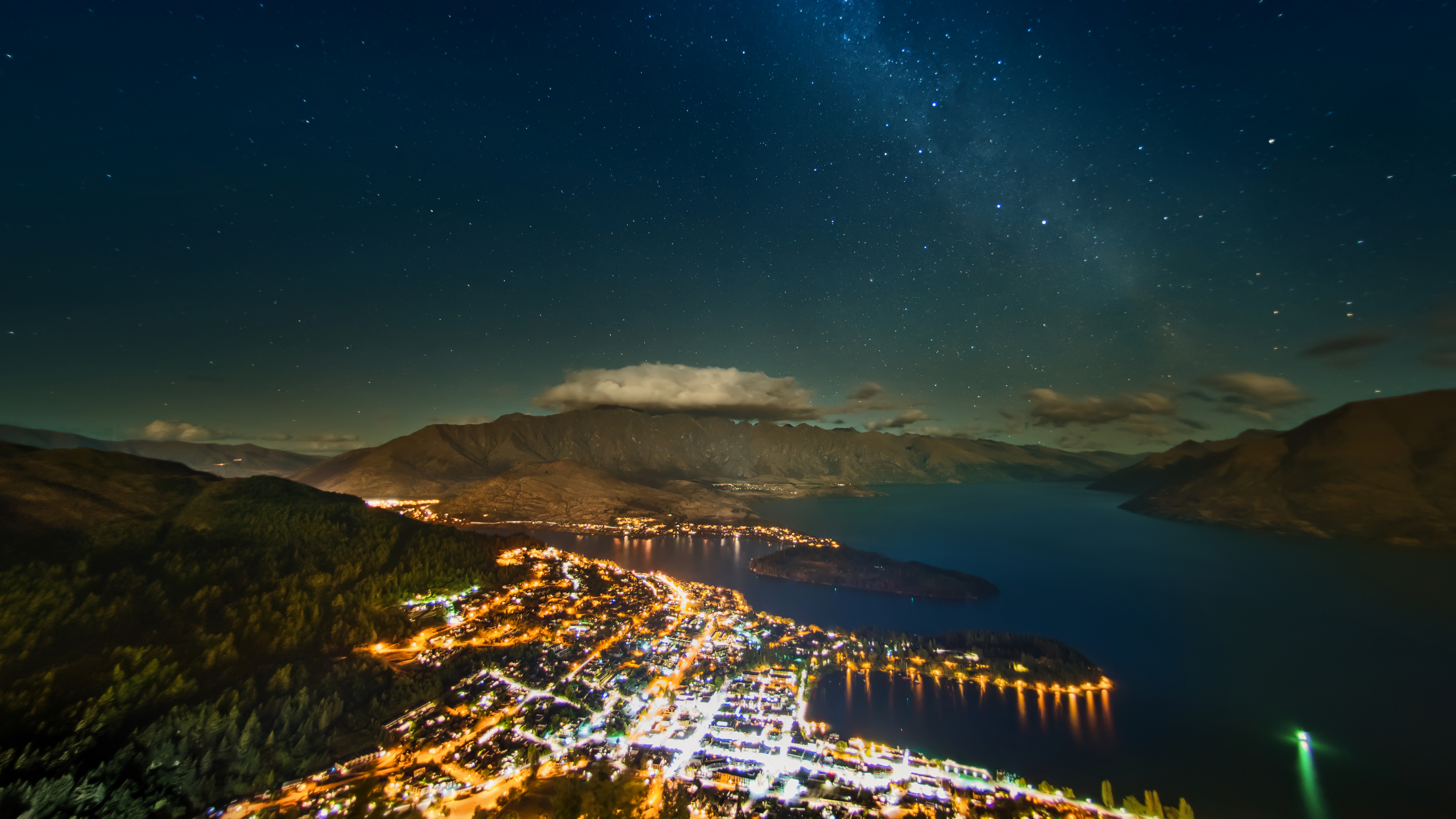 Night Sky, City Lights, Mountain Landscape, Starry Night Wallpaper in 4K resolution (3840x2160) Night Sky, City Lights, Mountain Landscape, Starry Night 4K Wallpaper Background (3840x2160)
