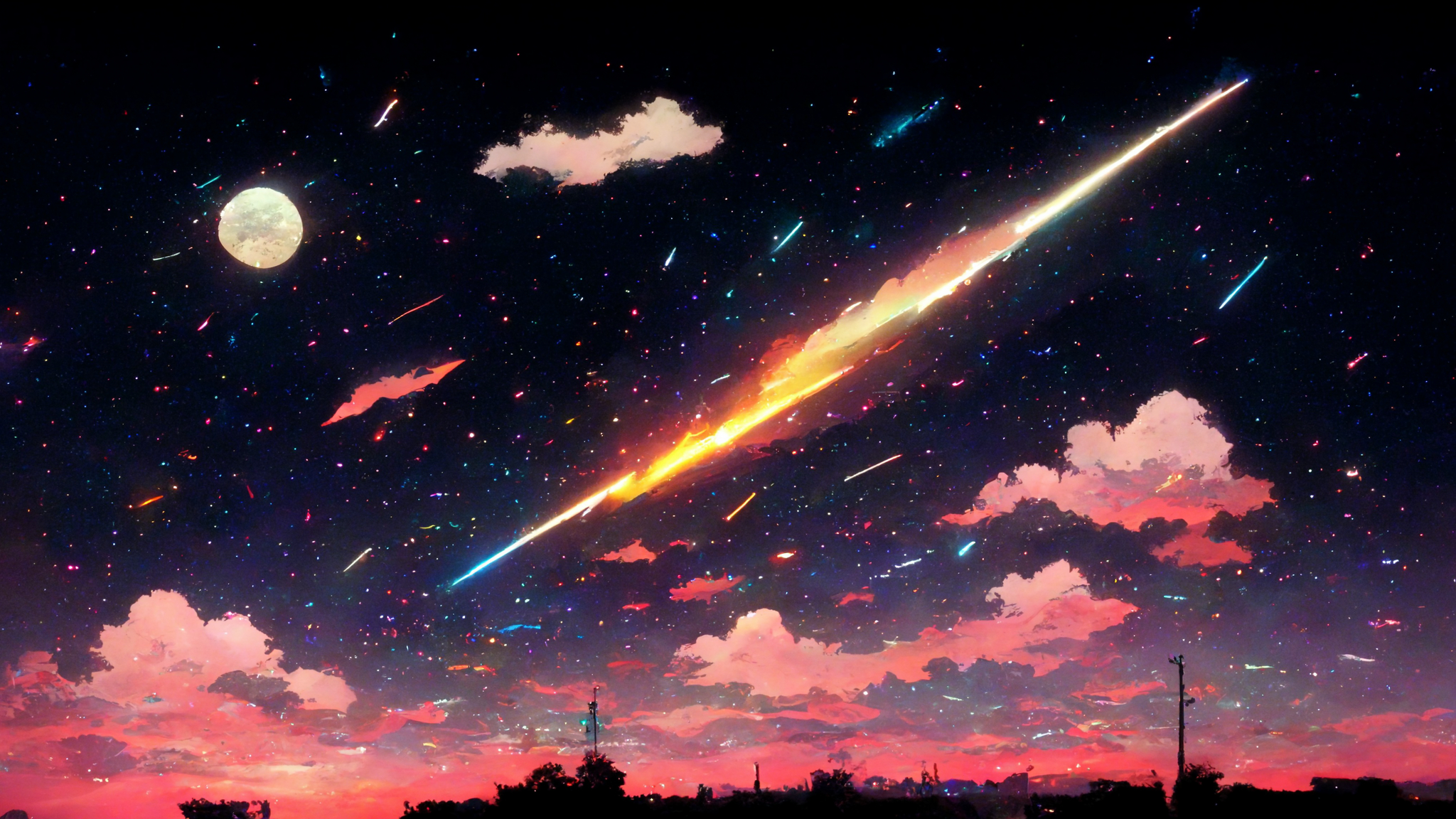 Night Sky, Shooting Stars, Starry Sky, Moon Wallpaper in Full HD resolution (2048x1152) Night Sky, Shooting Stars, Starry Sky, Moon Full HD Wallpaper Background (2048x1152)