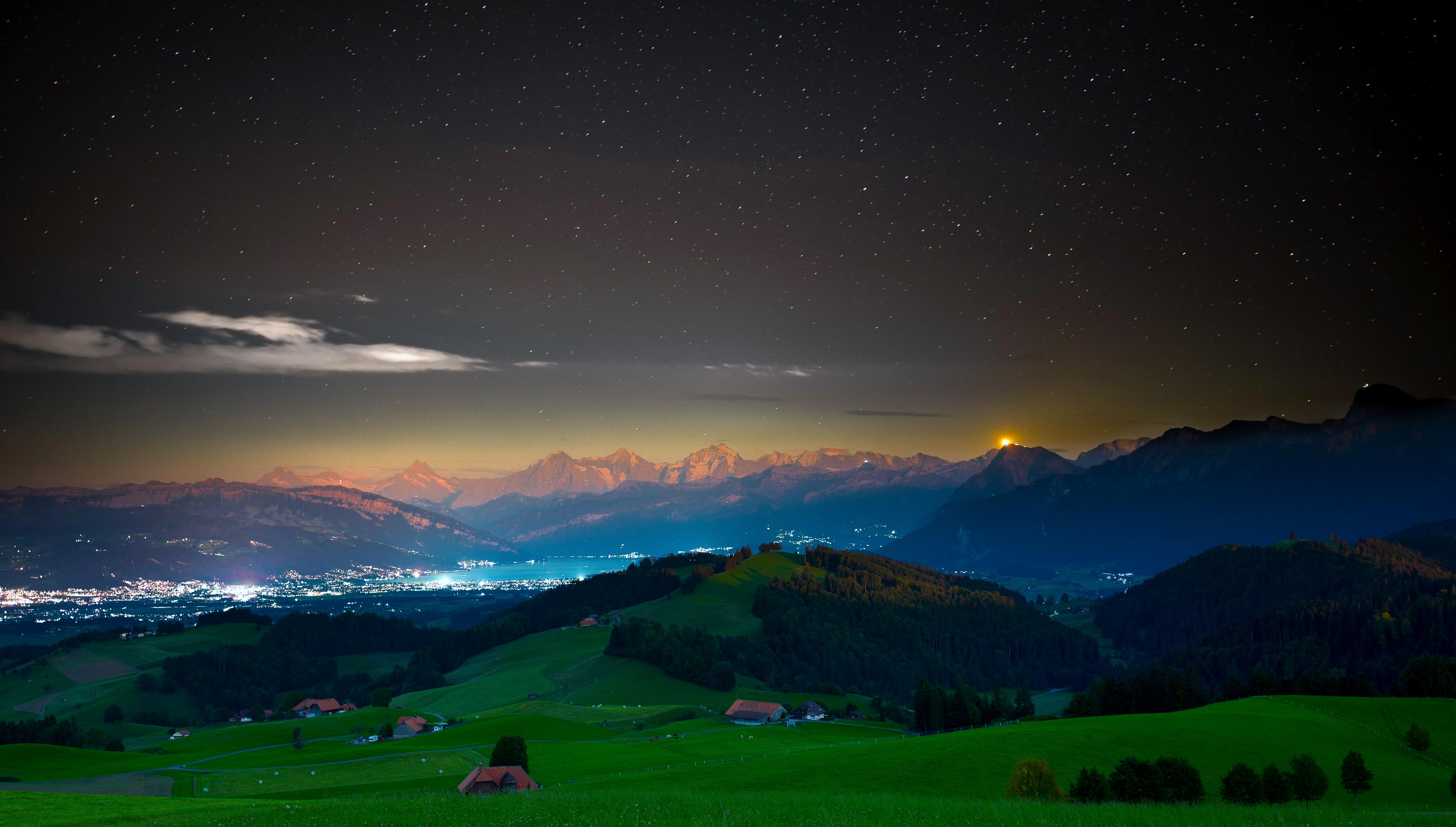 Nightscape, Mountain Range, Starry Sky, Landscape Photography Wallpaper in 5K resolution (5760x3272) Nightscape, Mountain Range, Starry Sky, Landscape Photography 5K Wallpaper Background (5760x3272)