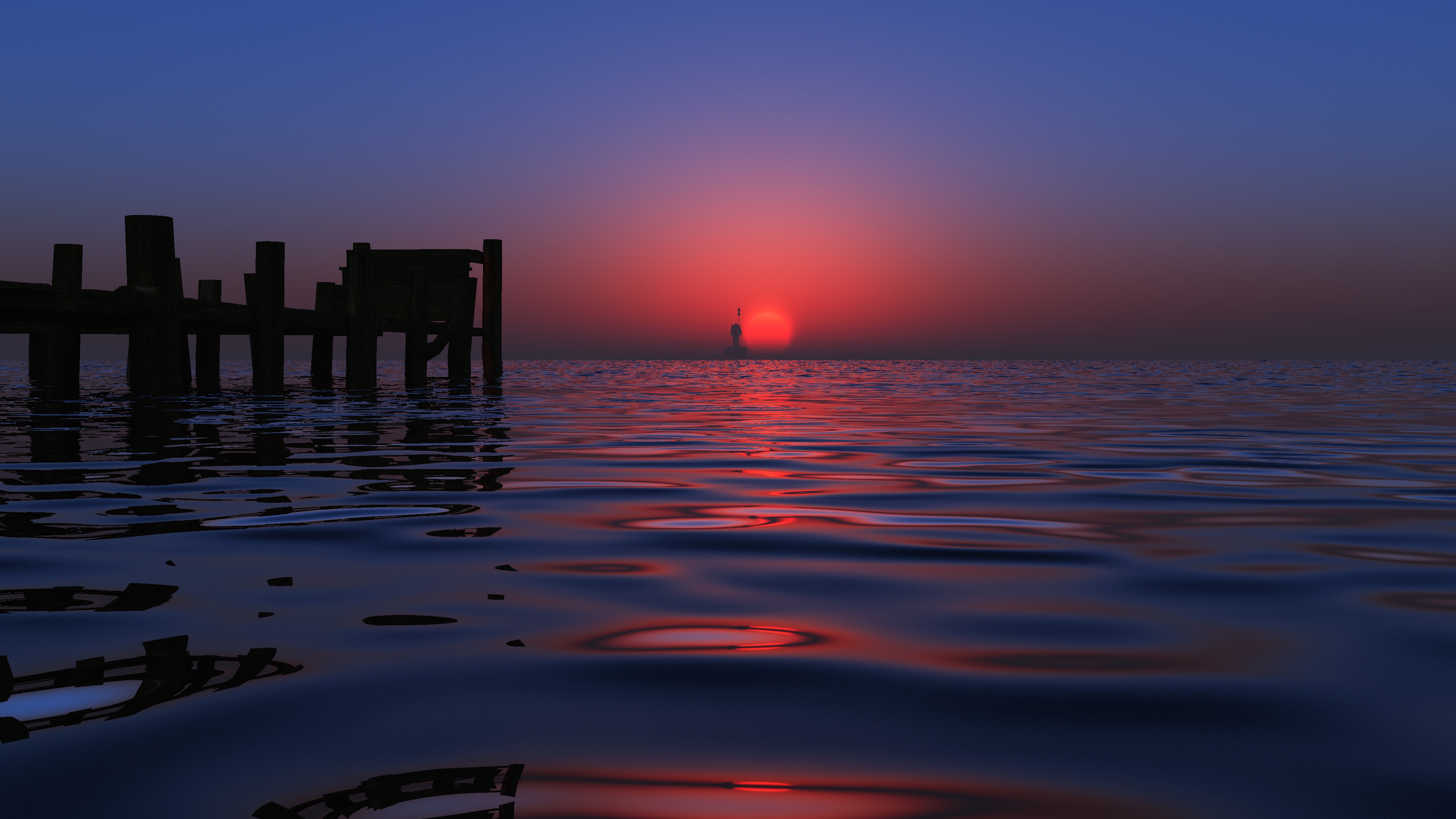 Ocean Sunset, Dock, Twilight, Nautical Wallpaper in 4K resolution (3840x2160) Ocean Sunset, Dock, Twilight, Nautical 4K Wallpaper Background (3840x2160)