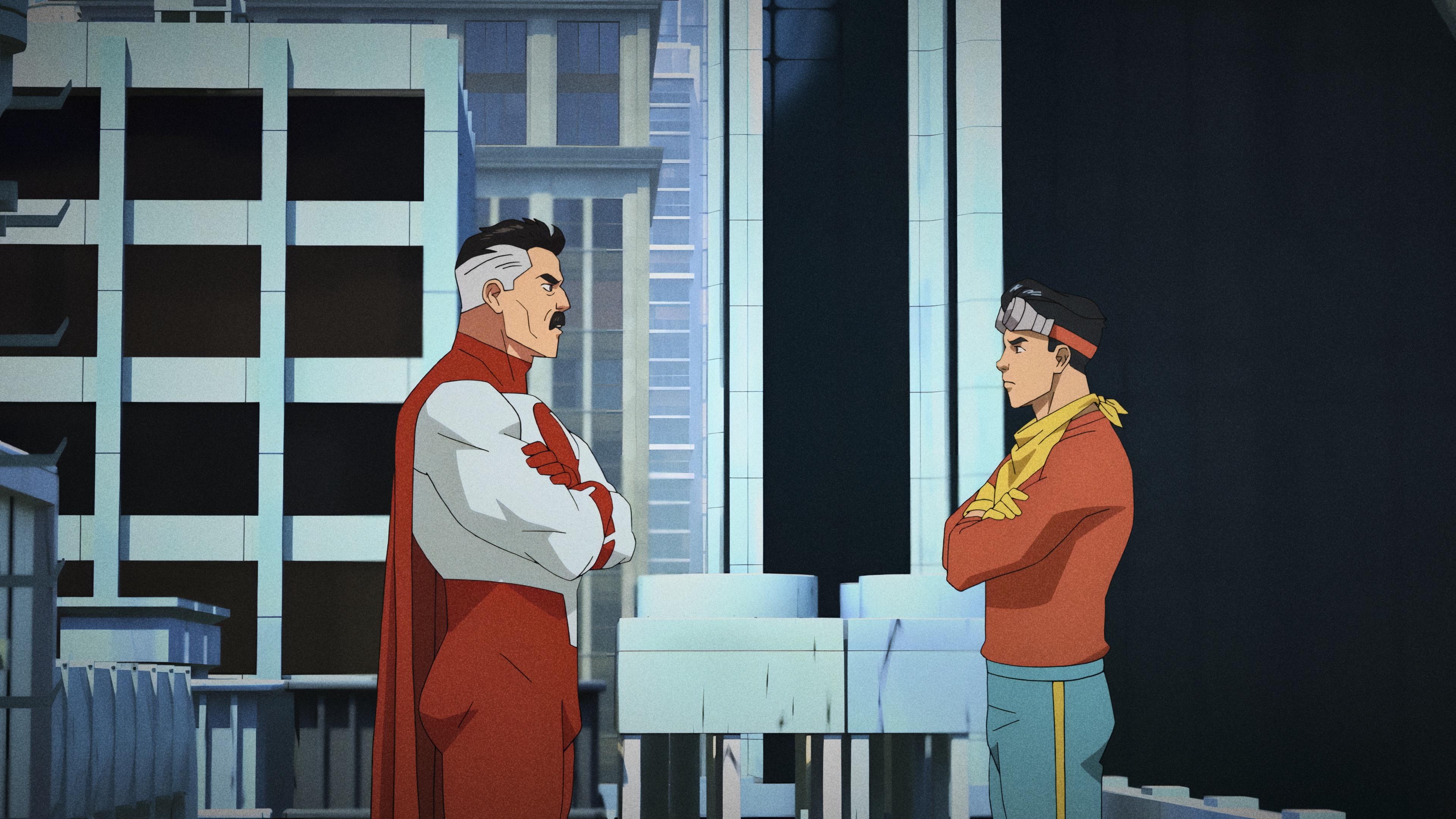 Omni-Man And Mark Grayson Confront - 4K Background Omni-Man And Mark Grayson Confront - Series Animation 4K Wallpaper (3840x2160)