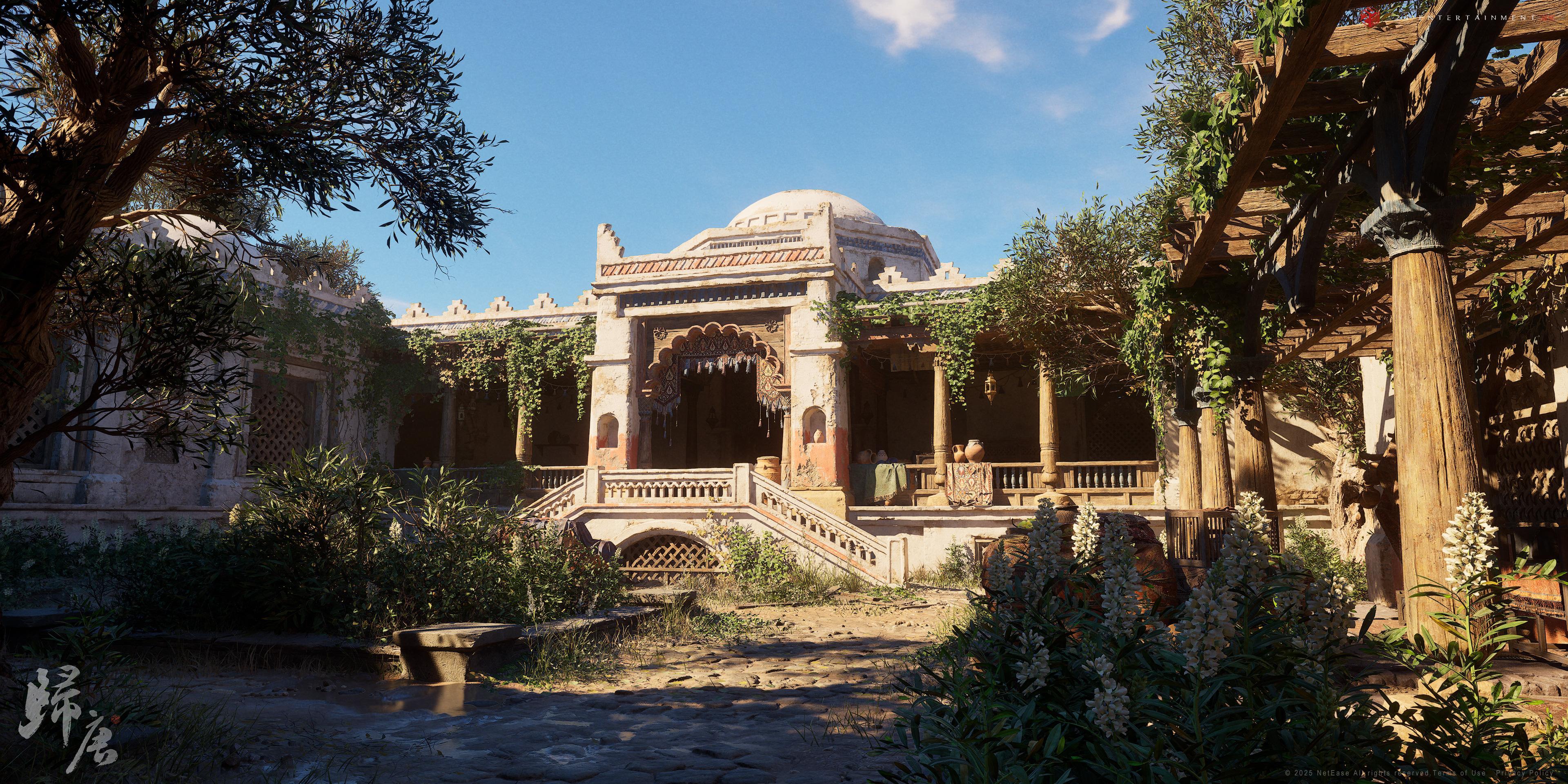 Overgrown Ancient Desert Palace - 2K Background Overgrown Ancient Desert Palace - Realistic 3D Environment 2K Wallpaper (3840x1920)