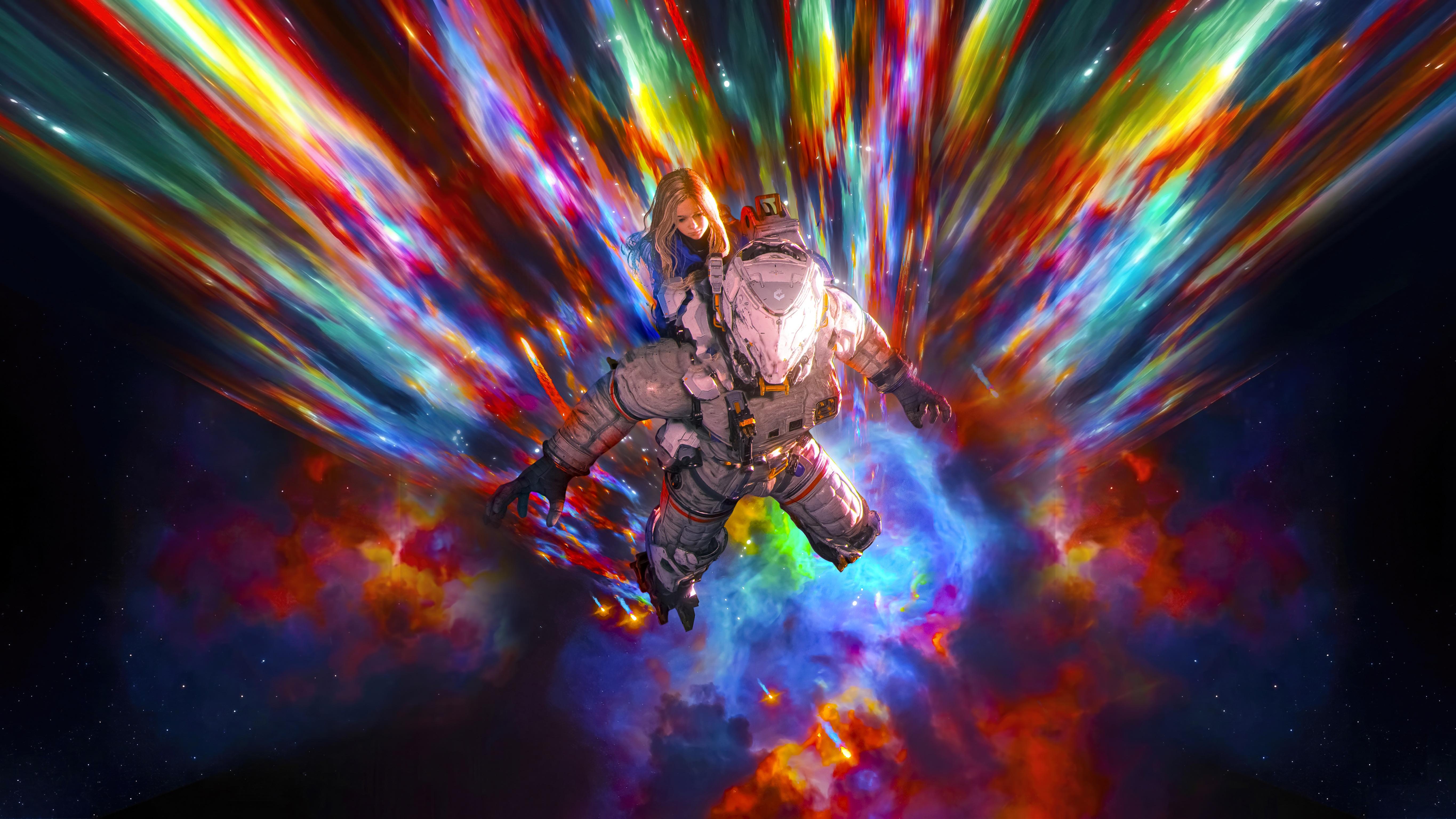 Pragmata Astronaut in Cosmic Warp - 5K Background Pragmata Astronaut in Cosmic Warp - Digital 3D Art 5K Wallpaper (5461x3072)