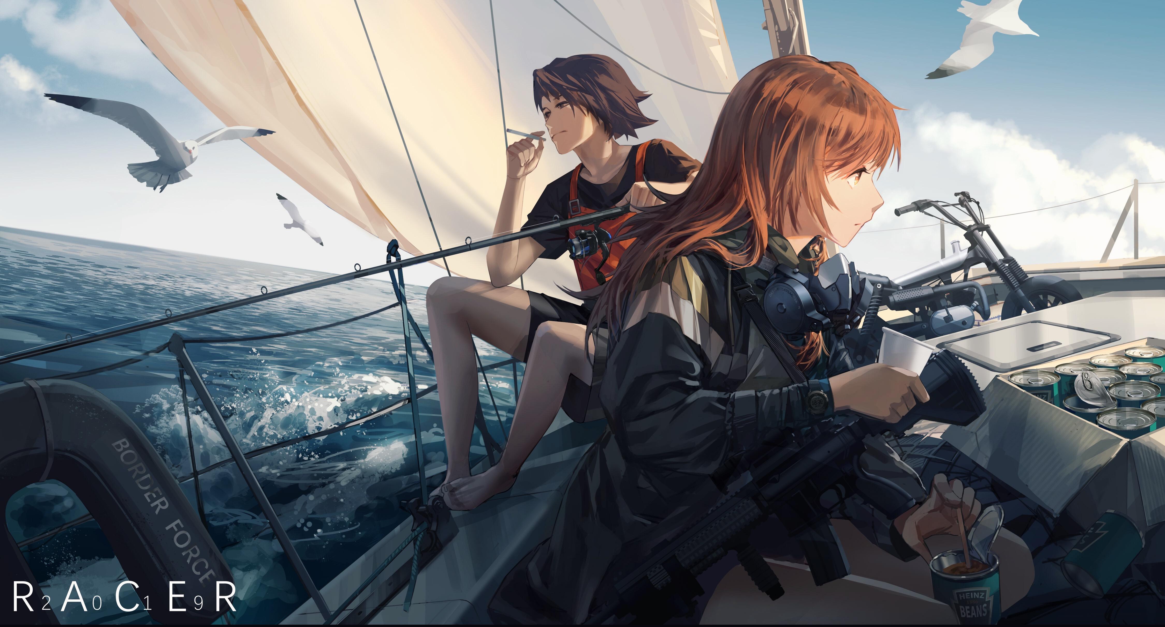 Racer Border Force On Sailboat - 4K Background Racer Border Force On Sailboat - Digital Anime Art 4K Wallpaper (4500x2423)