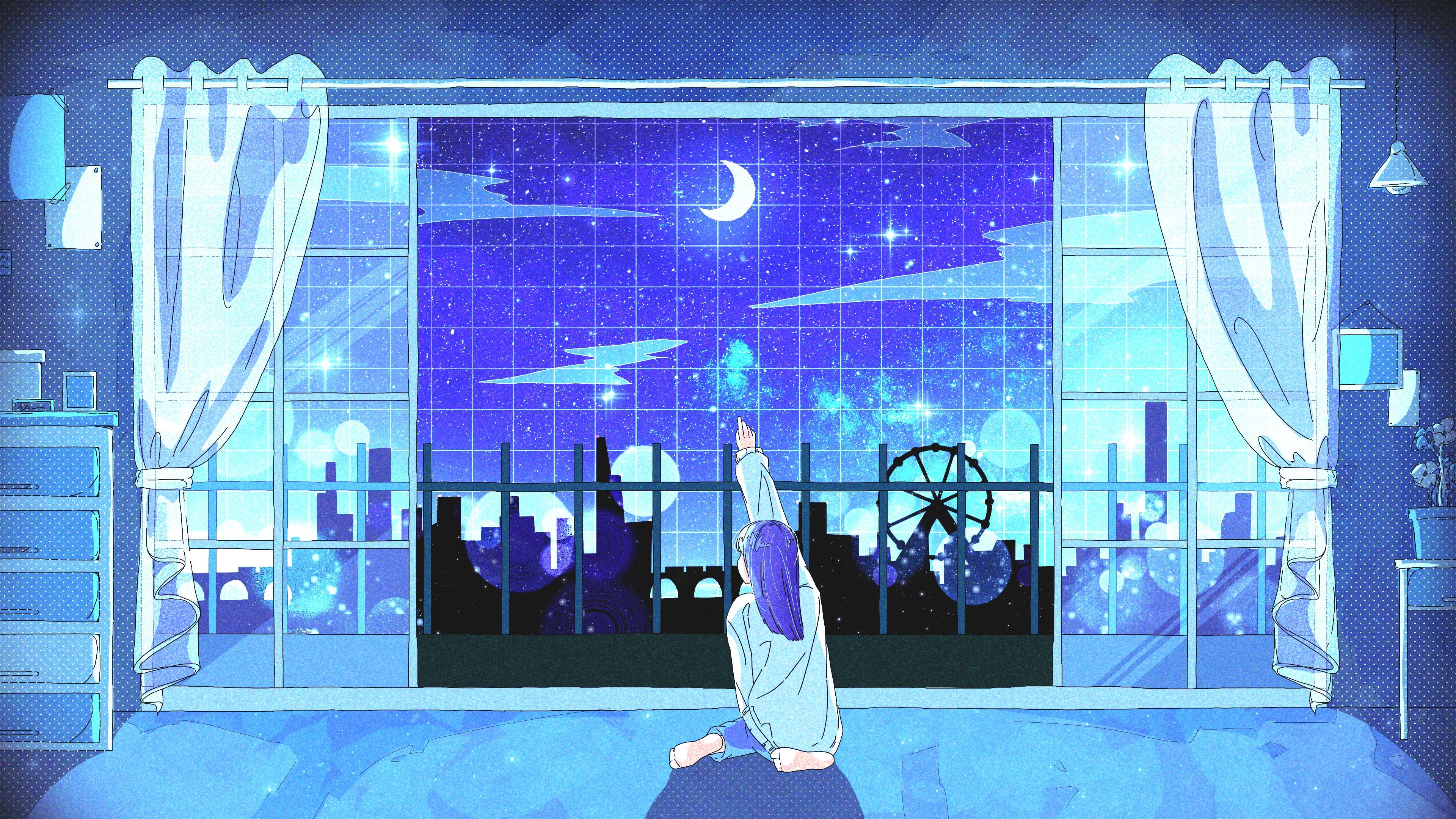 Reaching For The Starry Night - 4K Background Reaching For The Starry Night - Lofi Digital Art 4K Wallpaper (3840x2160)