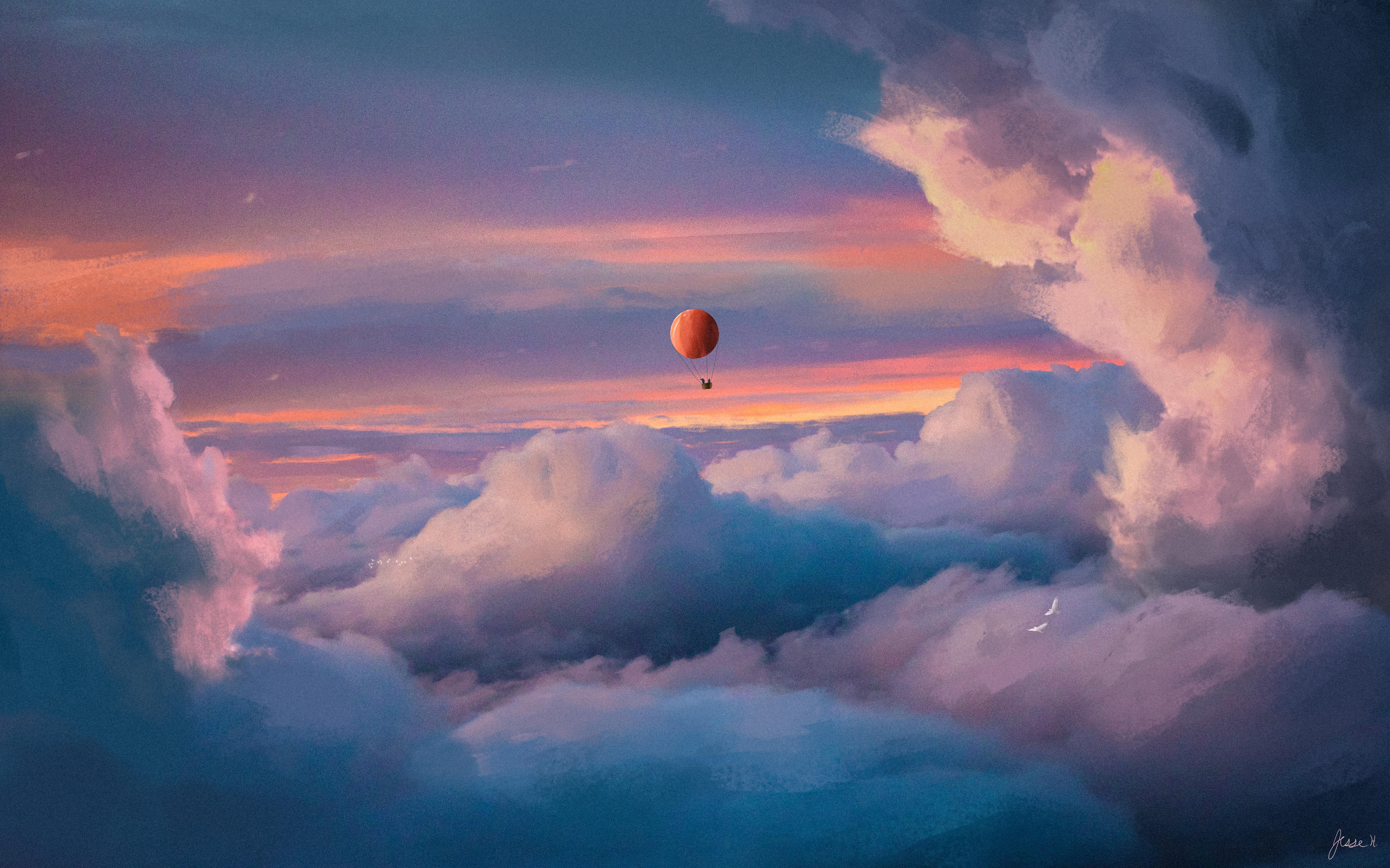 Red Balloon Above The Clouds - 5K Background Red Balloon Above The Clouds - Digital Illustration 5K Wallpaper (6000x3750)