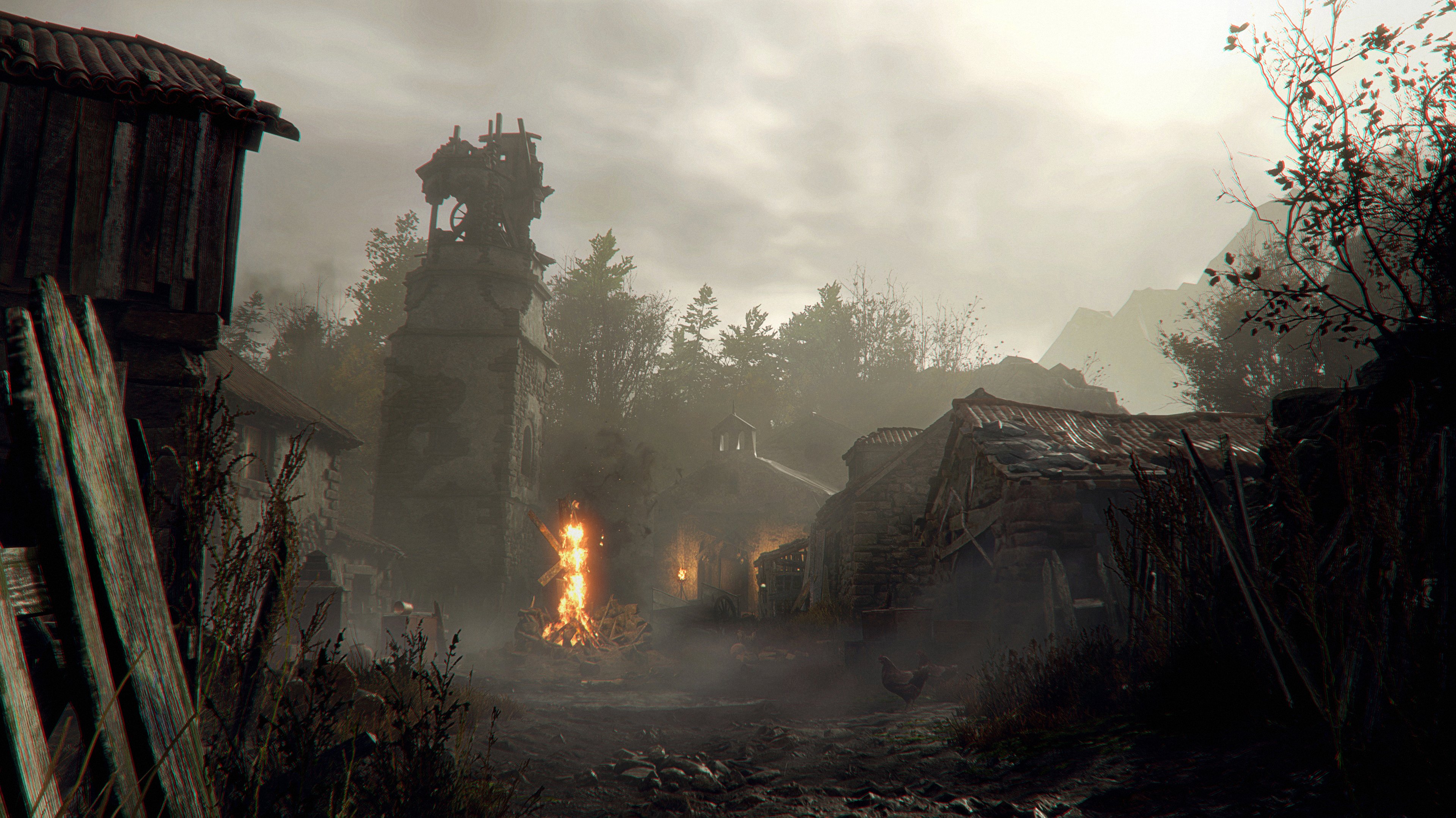 Resident Evil, Village, Bonfire, Tower, Fog 4K Desktop Wallpaper Resident Evil, Village, Bonfire, Tower, Fog 4K Desktop Wallpaper Background (3840x2160) Free Download
