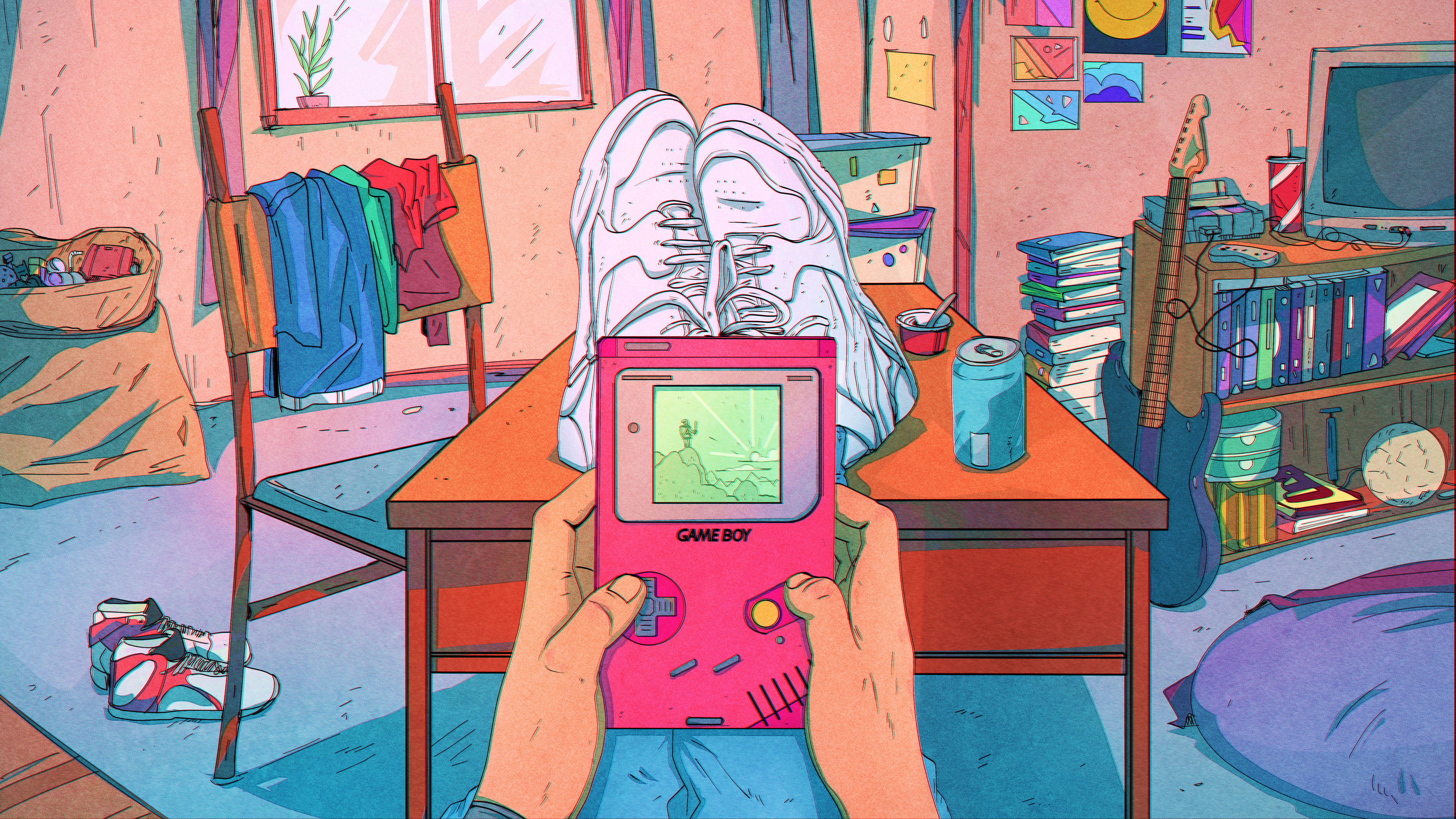 Retro Gaming, Illustration Art, 90S Aesthetic, Bedroom Scene Wallpaper in 4K resolution (3840x2160) Retro Gaming, Illustration Art, 90S Aesthetic, Bedroom Scene 4K Wallpaper Background (3840x2160)
