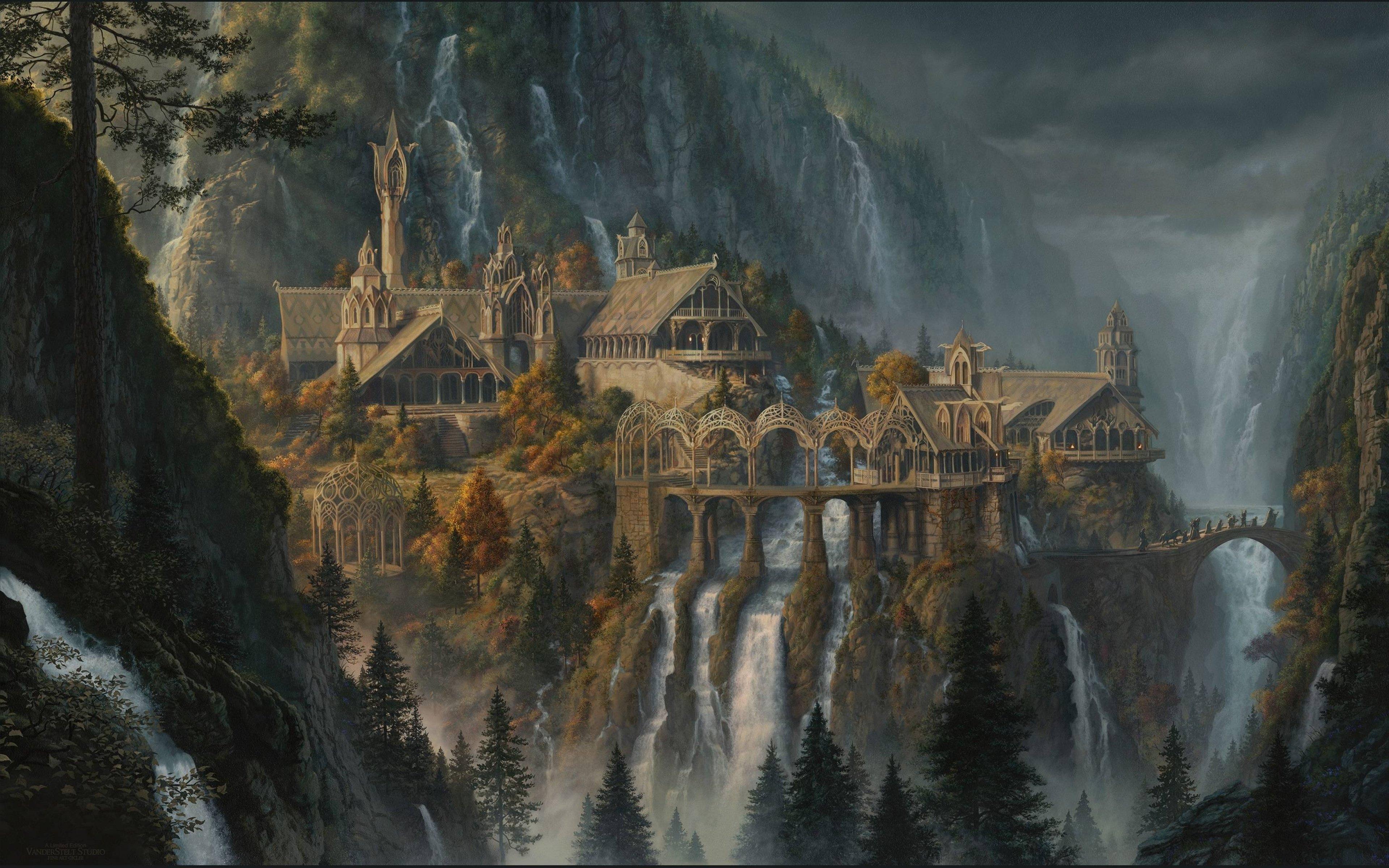 Rivendell, Lord Of The Rings, Fantasy Art, Waterfall Landscape Wallpaper in 4K resolution (3840x2400) Rivendell, Lord Of The Rings, Fantasy Art, Waterfall Landscape 4K Wallpaper Background (3840x2400)