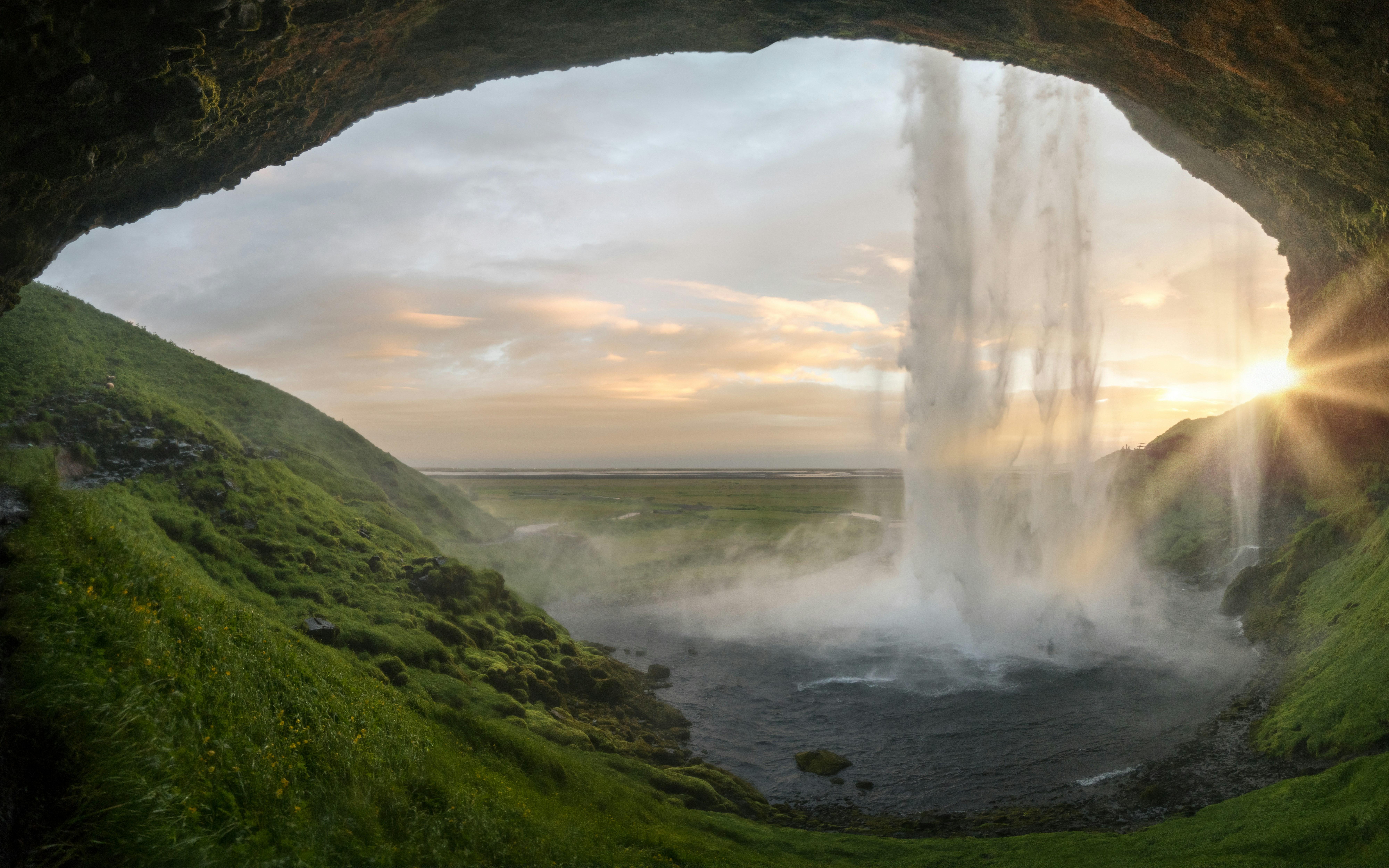 Seljalandsfoss Waterfall In Iceland - 8K Background Seljalandsfoss Waterfall In Iceland - Landscape Photography 8K Wallpaper (8000x5000)