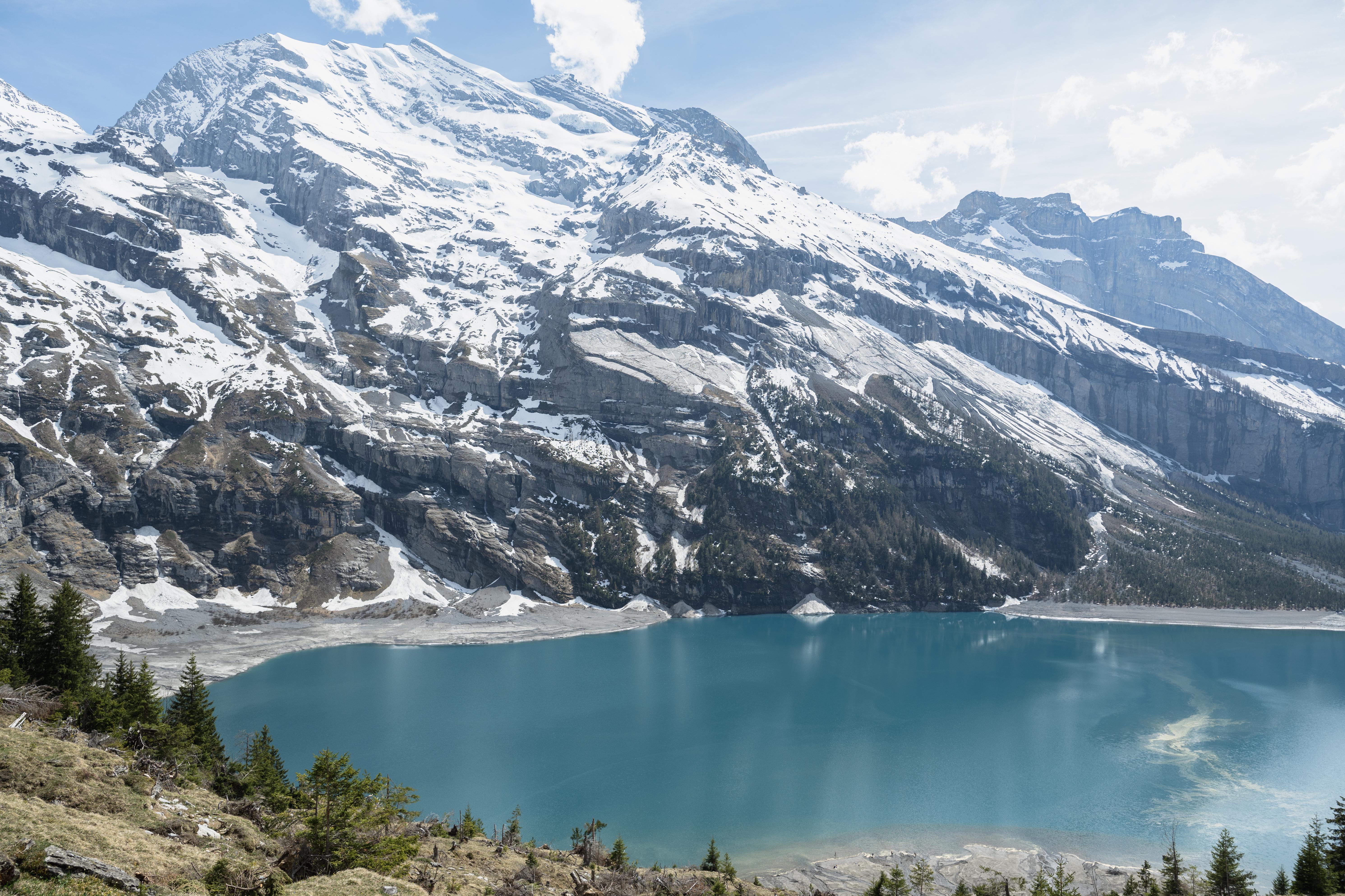 Snowy Mountains over Alpine Lake - 5K Background Snowy Mountains over Alpine Lake - Landscape Photography 5K Wallpaper (5963x3975)
