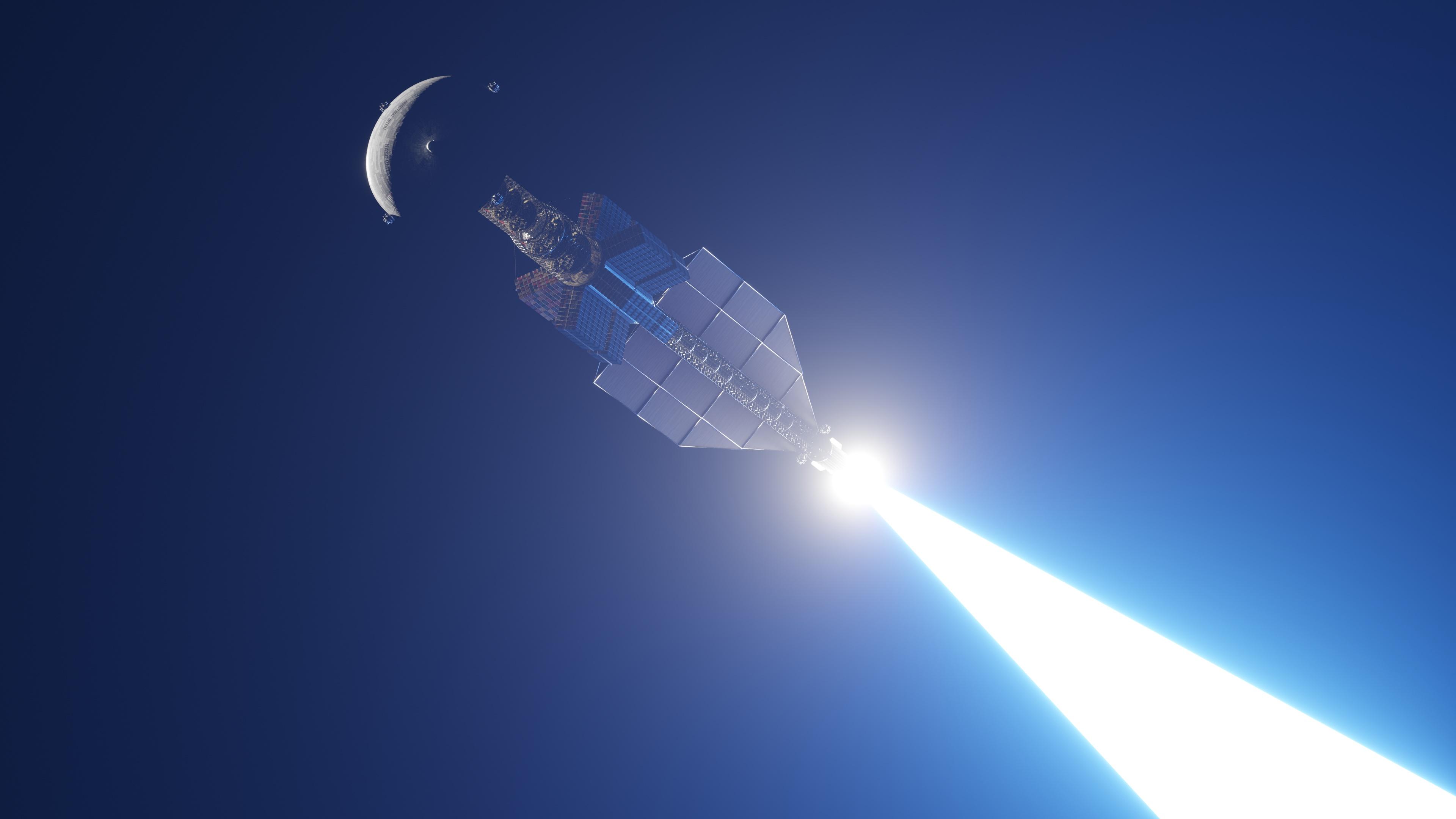 Spacecraft Rocketing Past The Moon - 4K Background Spacecraft Rocketing Past The Moon - 3D Sci-Fi Render 4K Wallpaper (3840x2160)