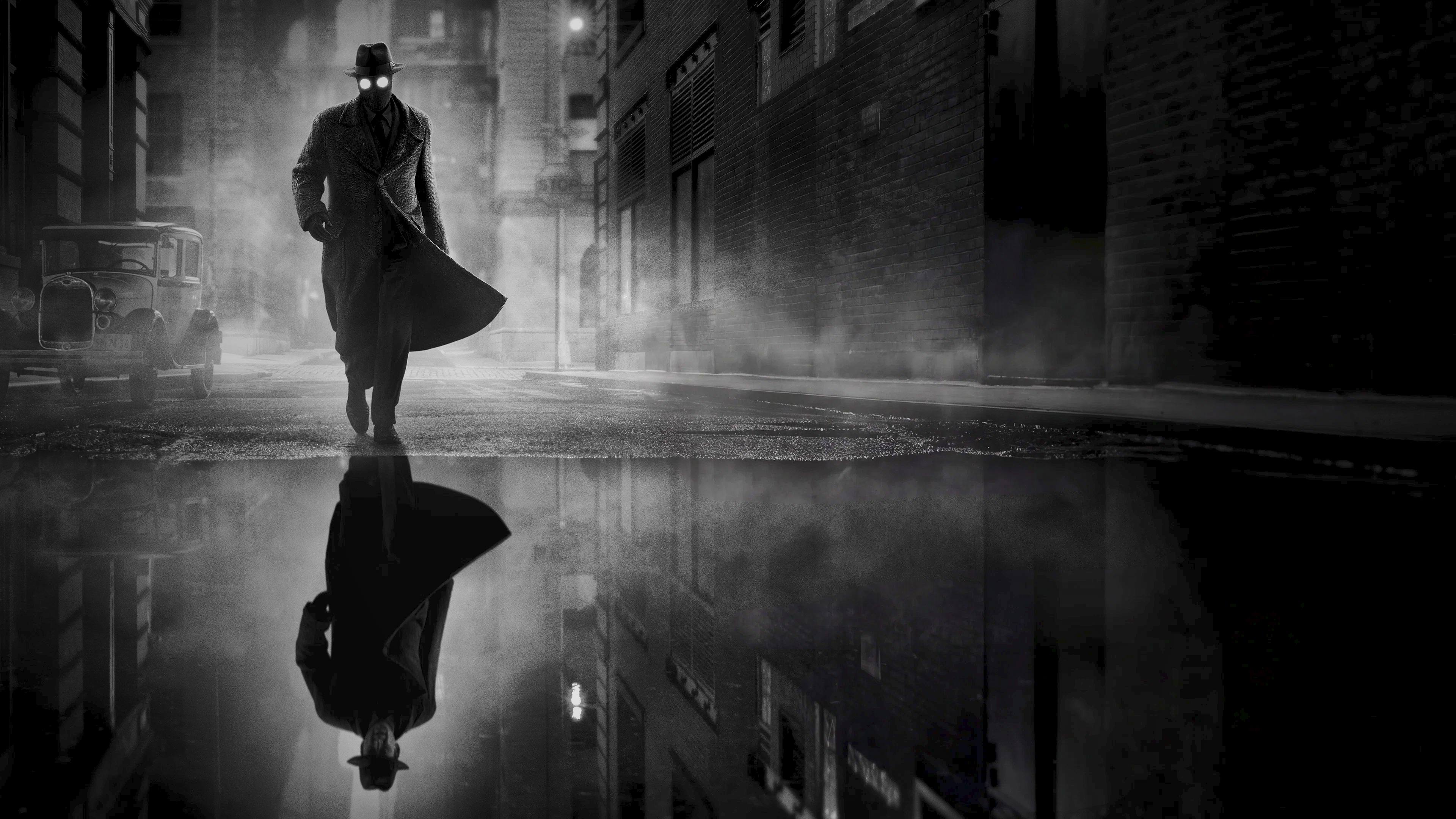 Spider-Man Noir On Foggy Street - 4K Background Spider-Man Noir On Foggy Street - Noir Digital Art 4K Wallpaper (3840x2160)