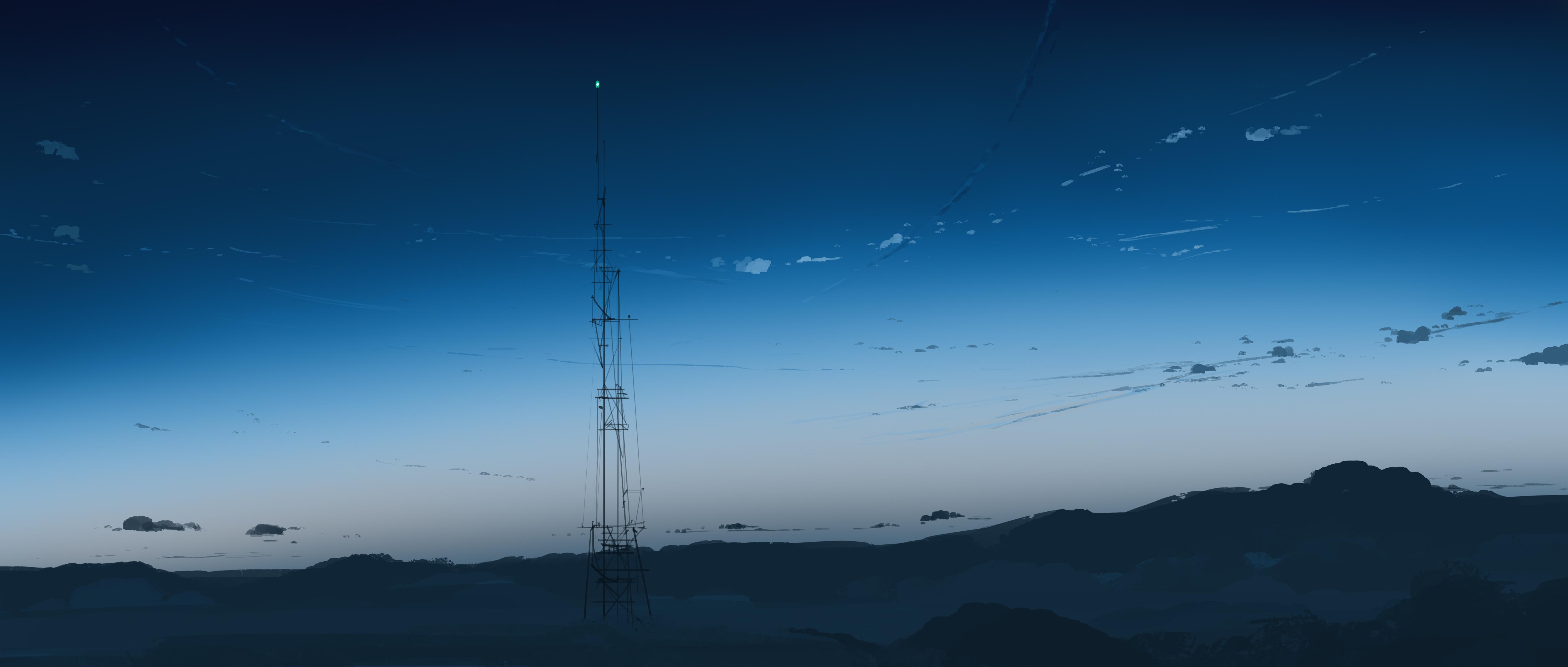 Tall Antenna Under Twilight Sky - 4K Background Tall Antenna Under Twilight Sky - Anime Art Style 4K Wallpaper (5640x2400)