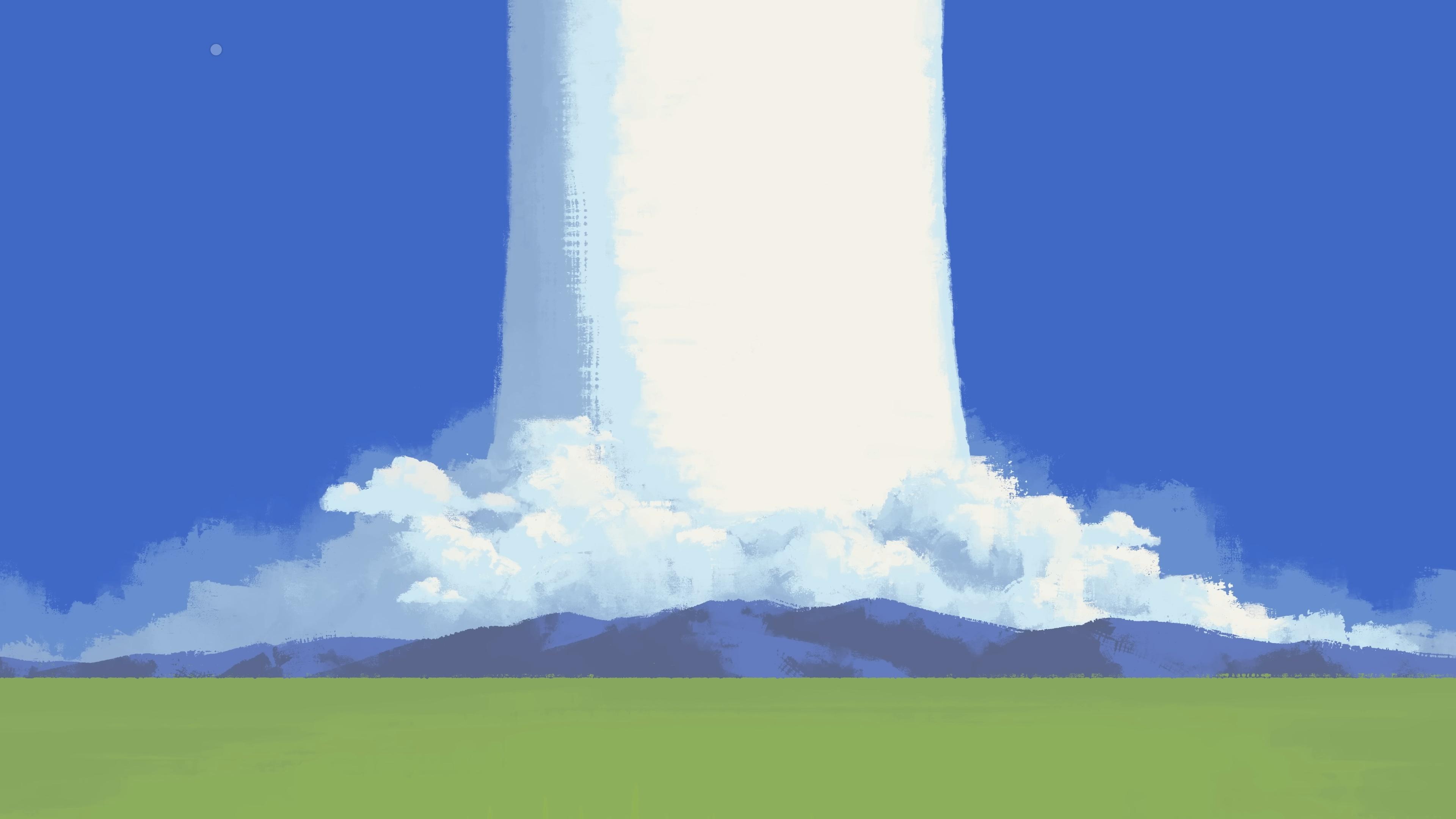 Towering Cloud Over Green Hills - 4K Background Towering Cloud Over Green Hills - Digital Illustration 4K Wallpaper (3840x2160)