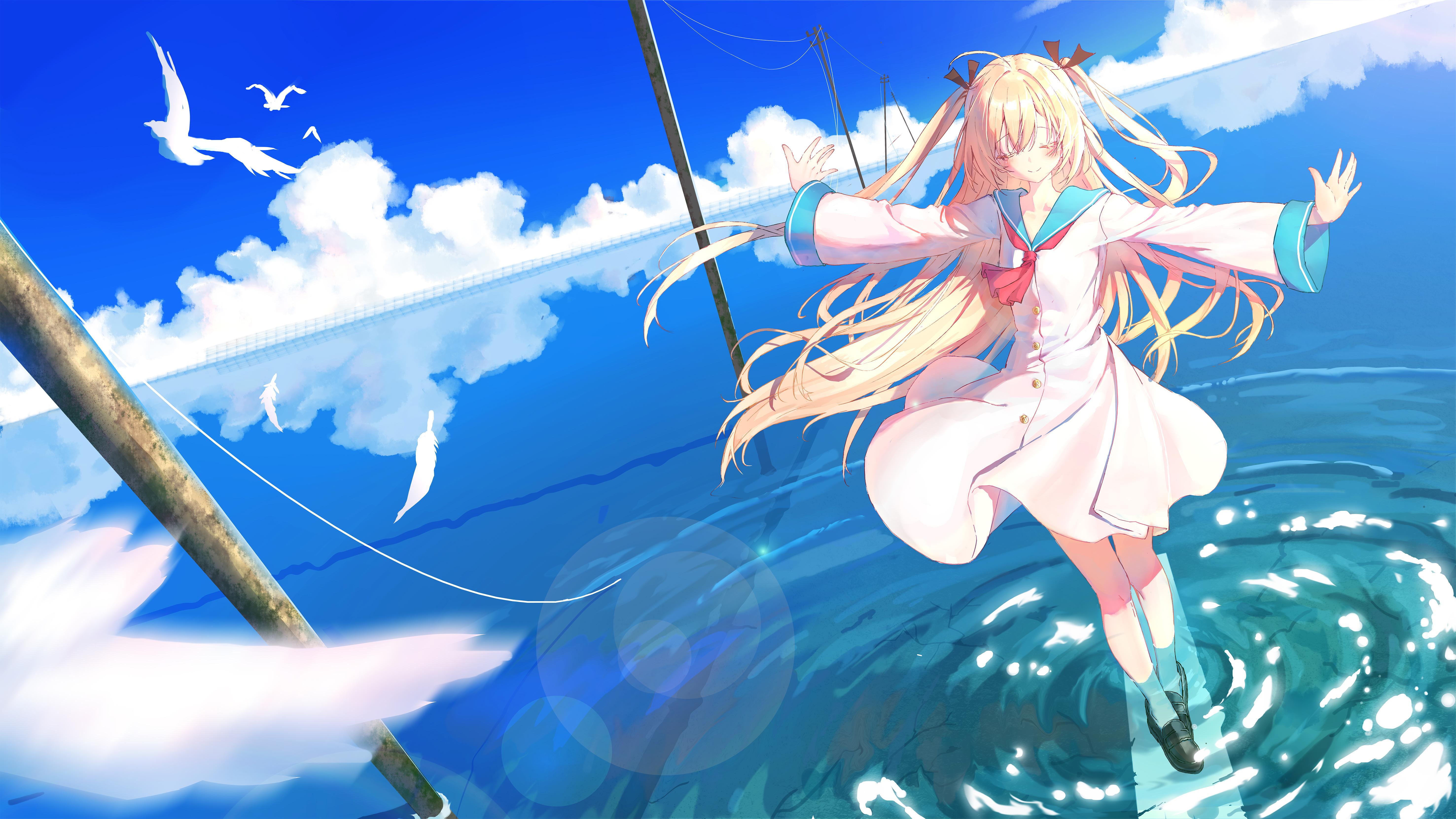 Tsumugi Wenders on Water Path - 5K Background Tsumugi Wenders on Water Path - Anime Digital Art 5K Wallpaper (5906x3321)